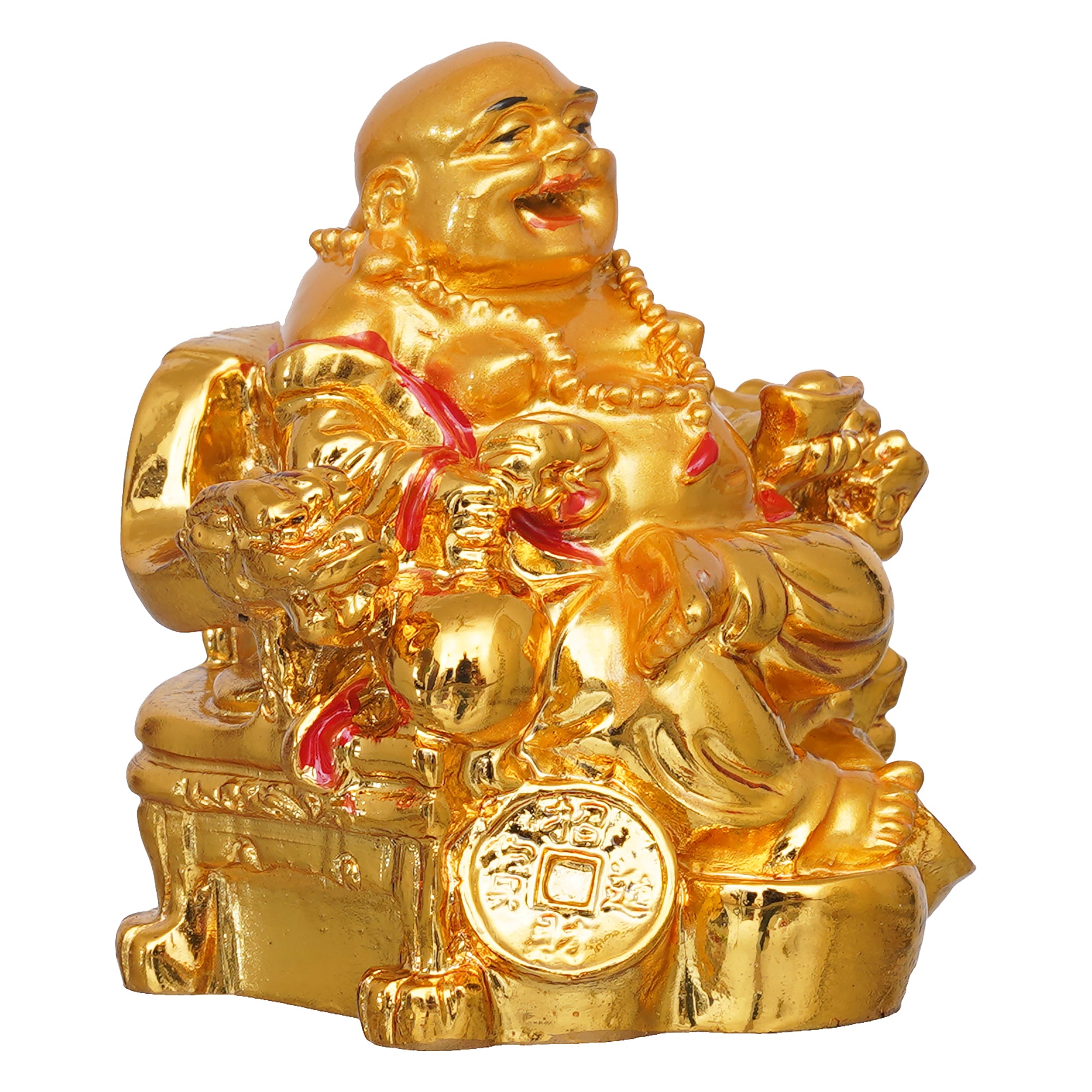 eCraftIndia Golden Polyresin Feng Shui Laughing Buddha Statue Sitting on Chair 7