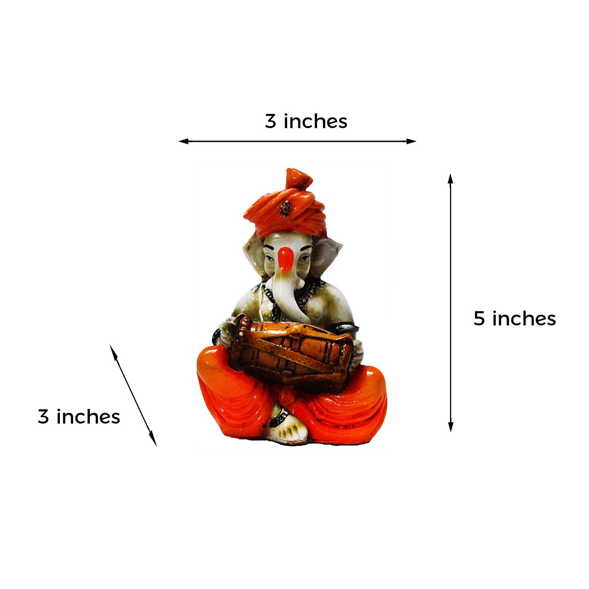 Orange Polyresin Lord Ganesha playing Dholak Idol 3