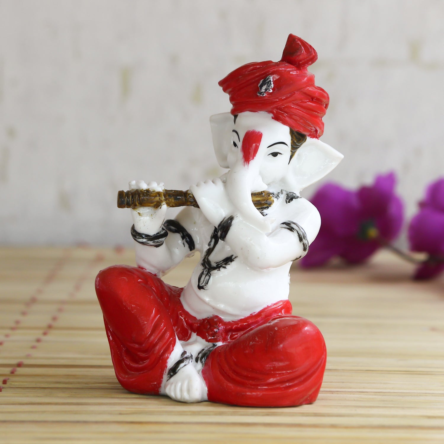Lord Ganesha Idol Playing Flute Musical Instrument