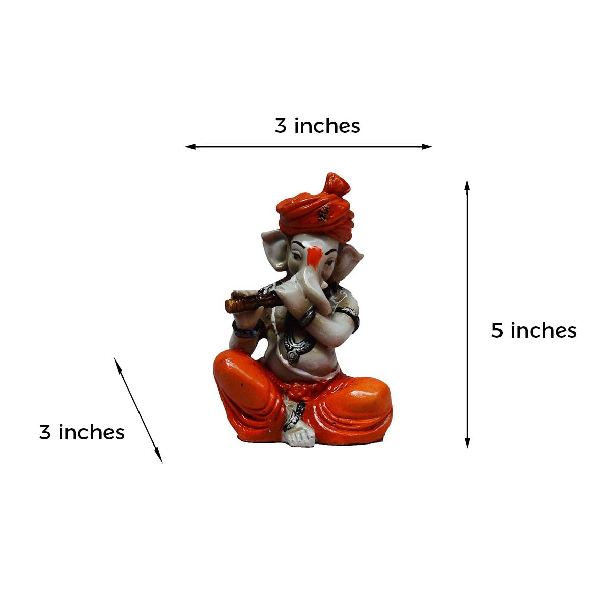 Orange Polyresin Lord Ganesha Playing Flute Idol 3