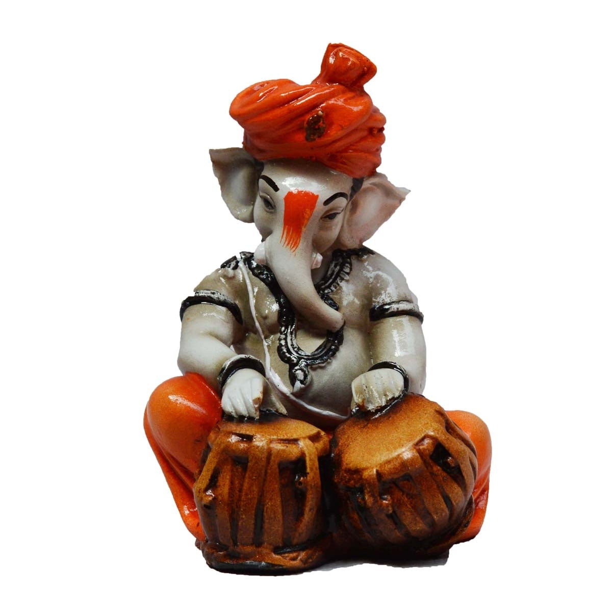Orange Polyresin Lord Ganesha Playing Tabla Idol 2