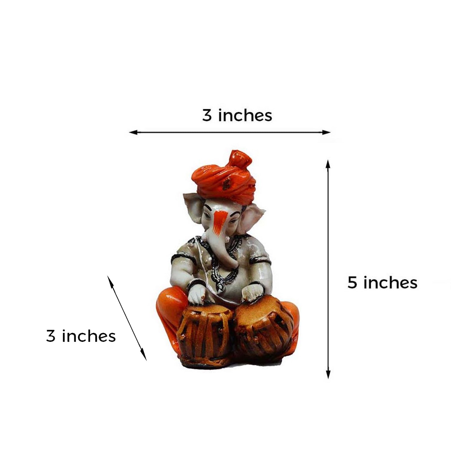 Orange Polyresin Lord Ganesha Playing Tabla Idol 3
