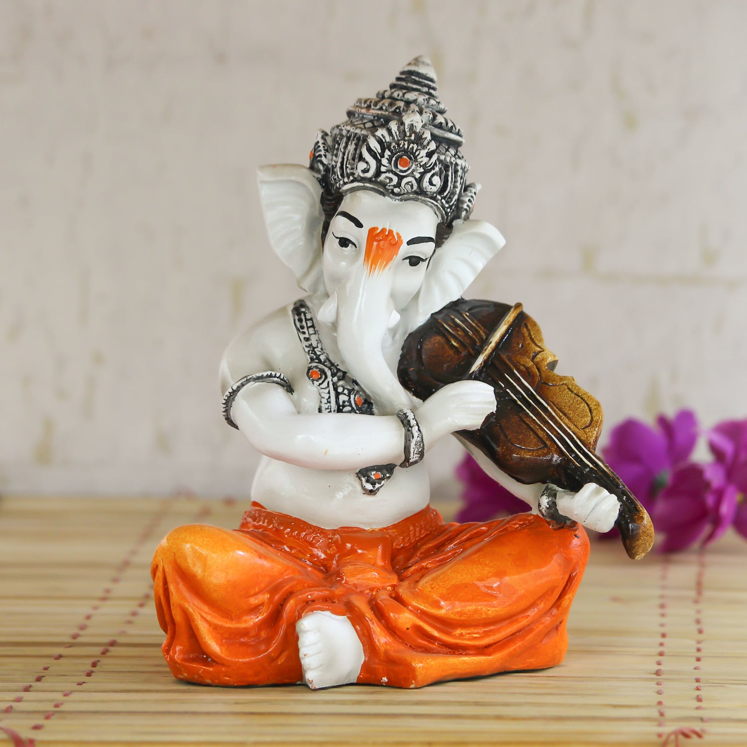 Lord Ganesha Idol Playing Violin Musical Instrument Polyresin God Idol