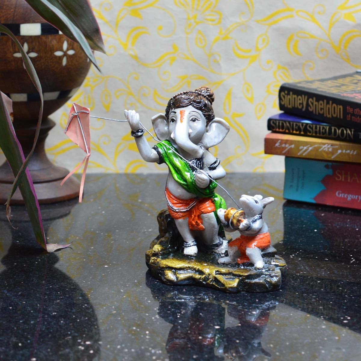 Lord Ganesha Flying Kites Polyresin God Idol