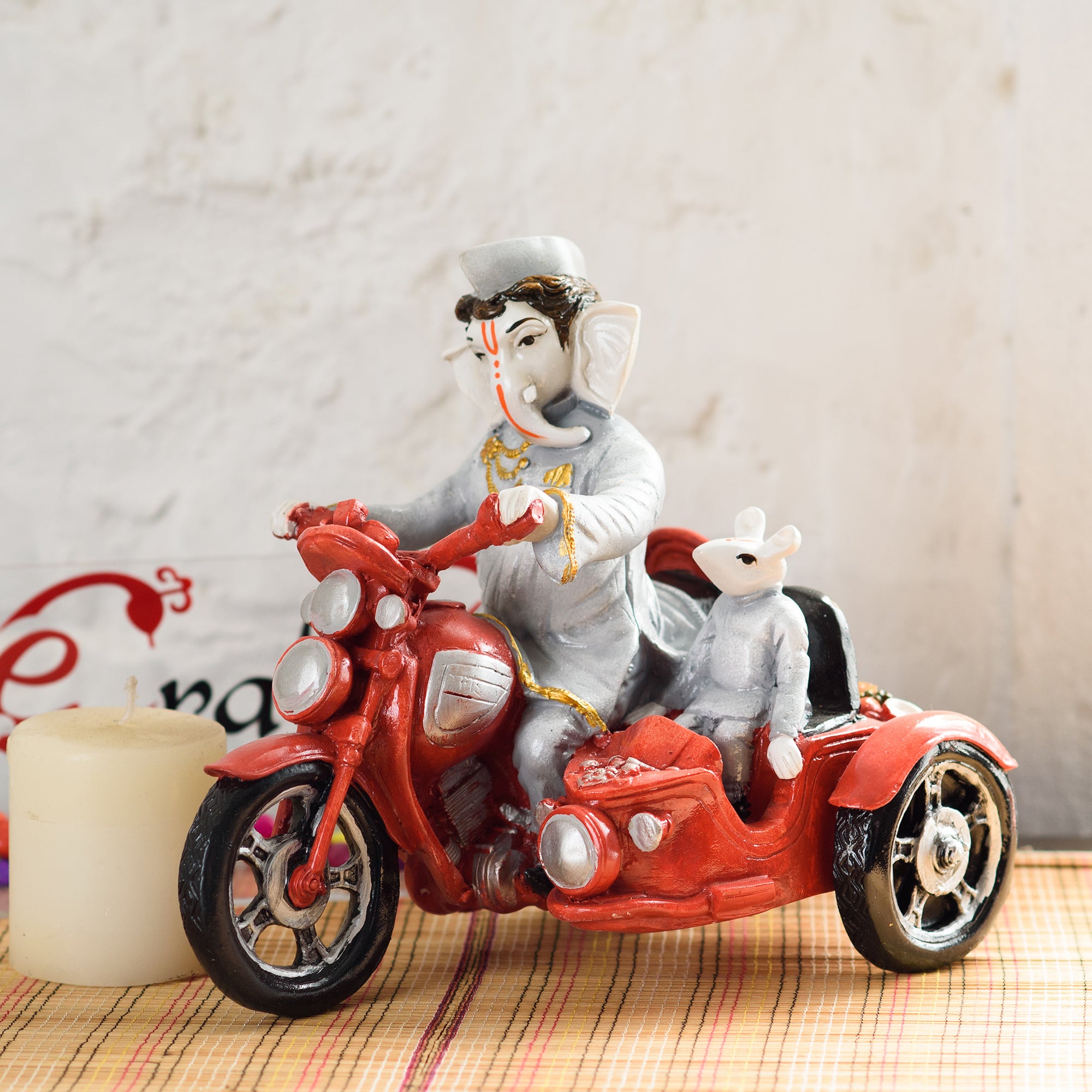Polyresin Lord Ganesha Idol Riding a Scooter with Mouse