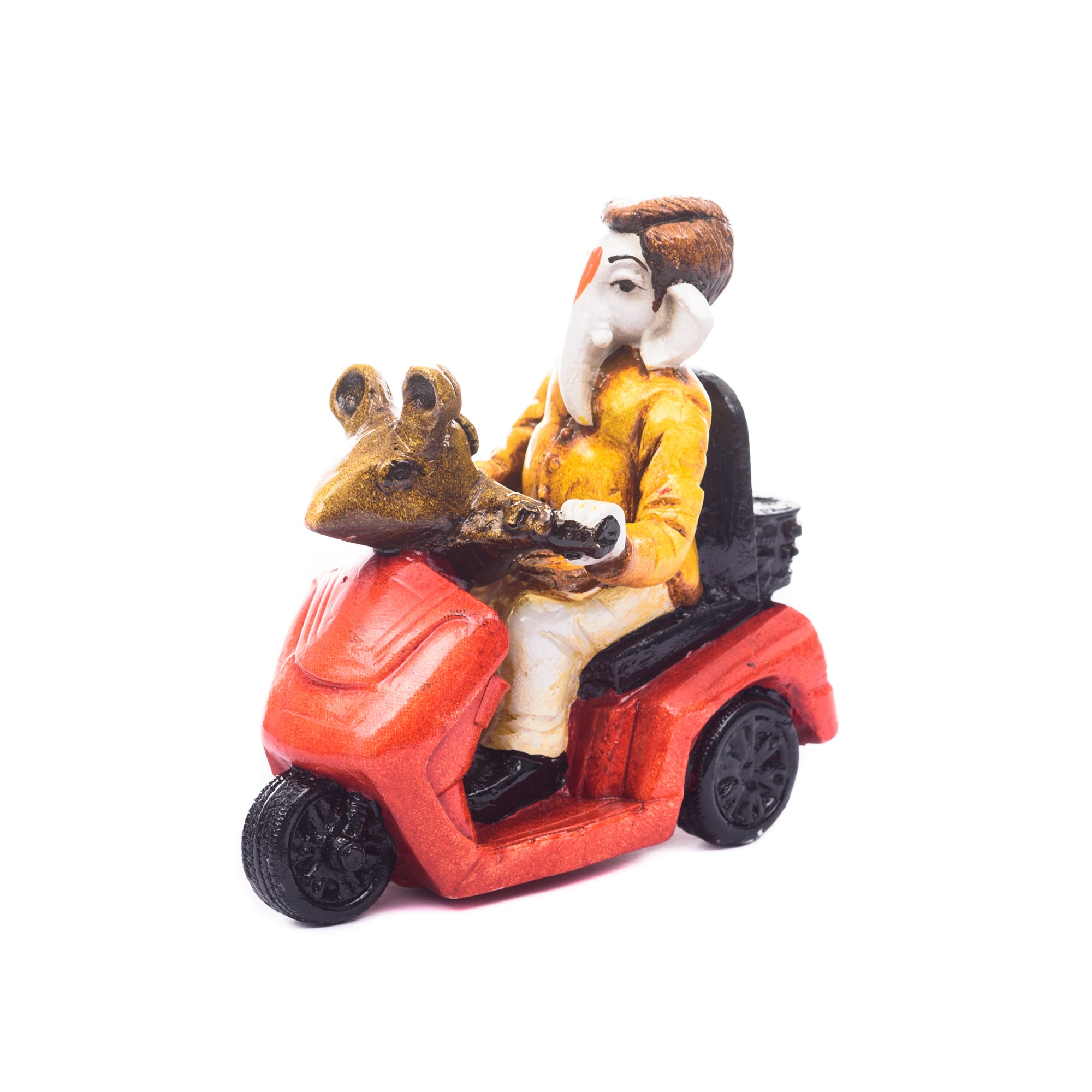 Polyresin Lord Ganesha Idol riding Scooter (Red and Yellow) 1