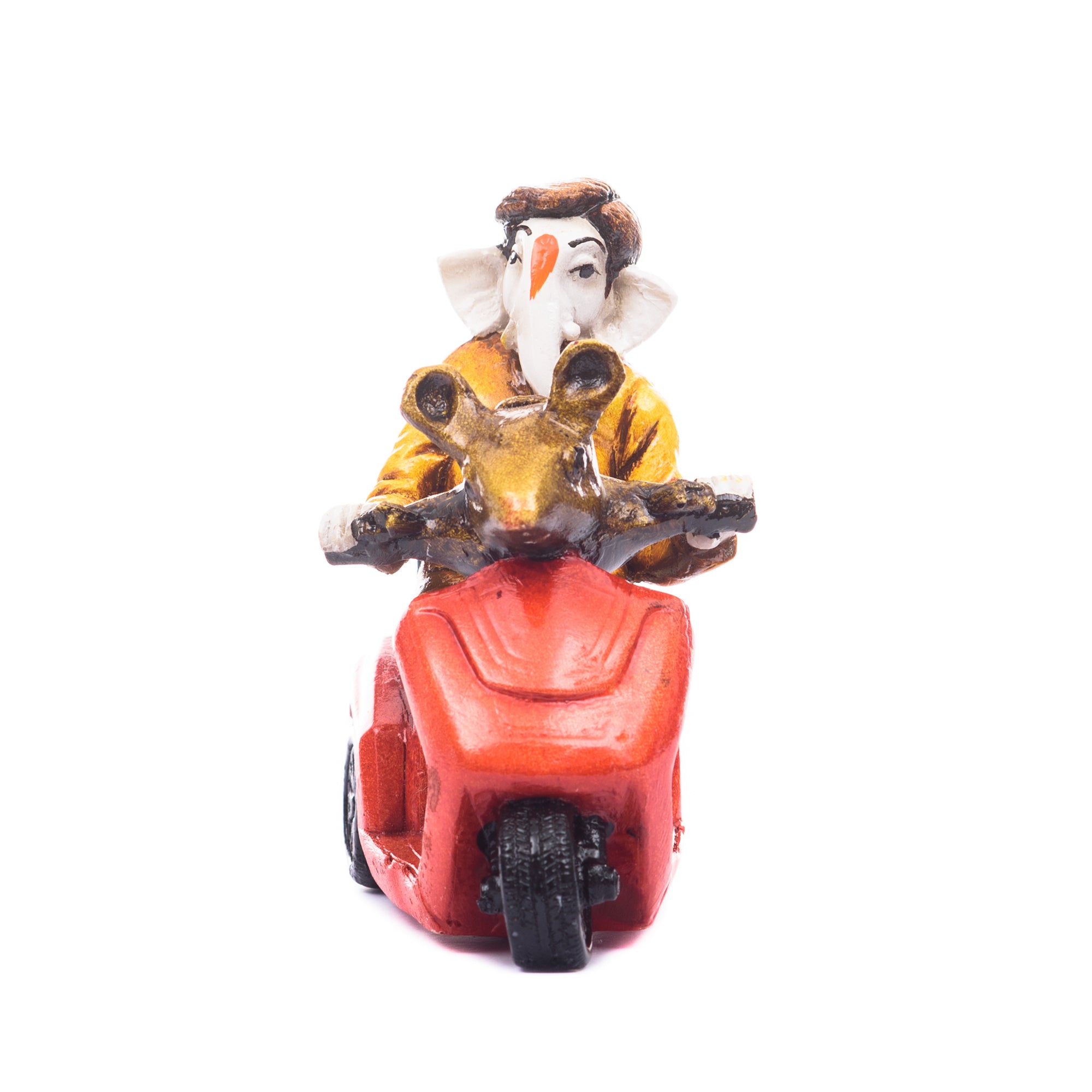 Polyresin Lord Ganesha Idol riding Scooter (Red and Yellow) 3