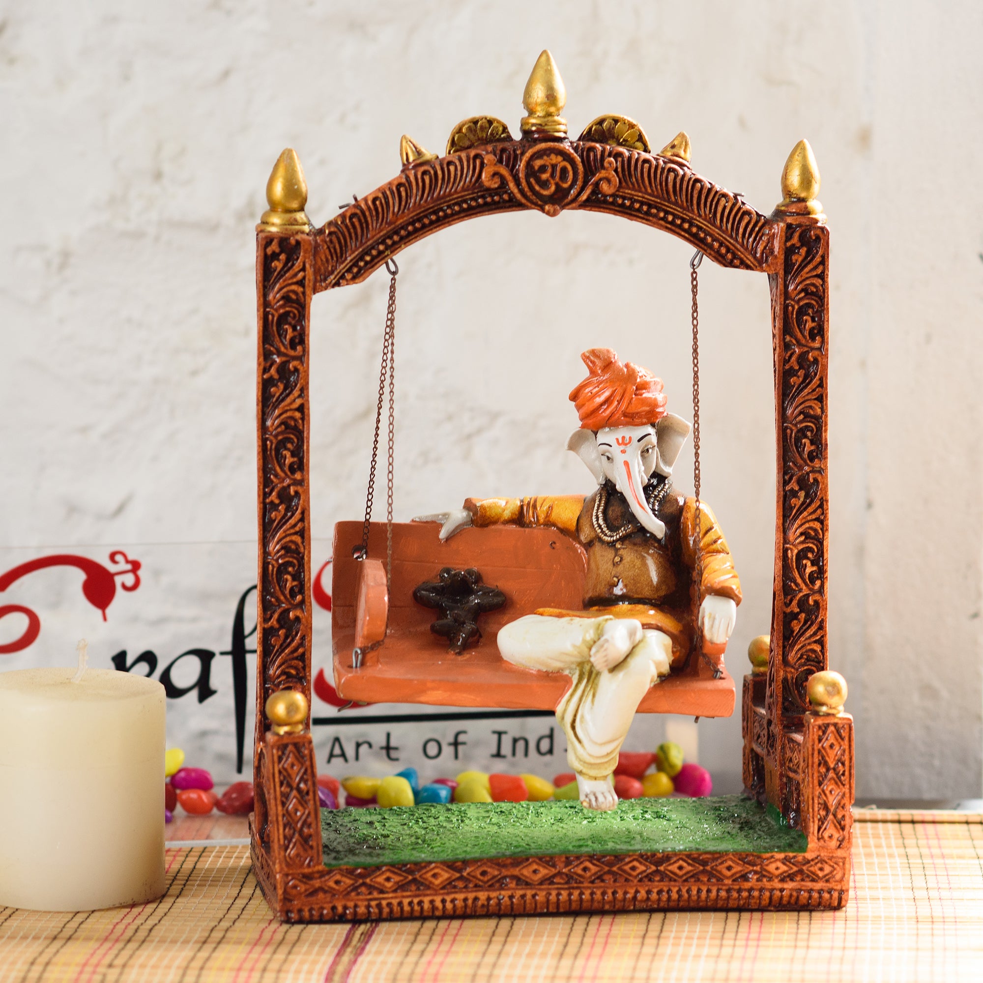 Polyresin Mouse and Lord Ganesha Idol on Swing