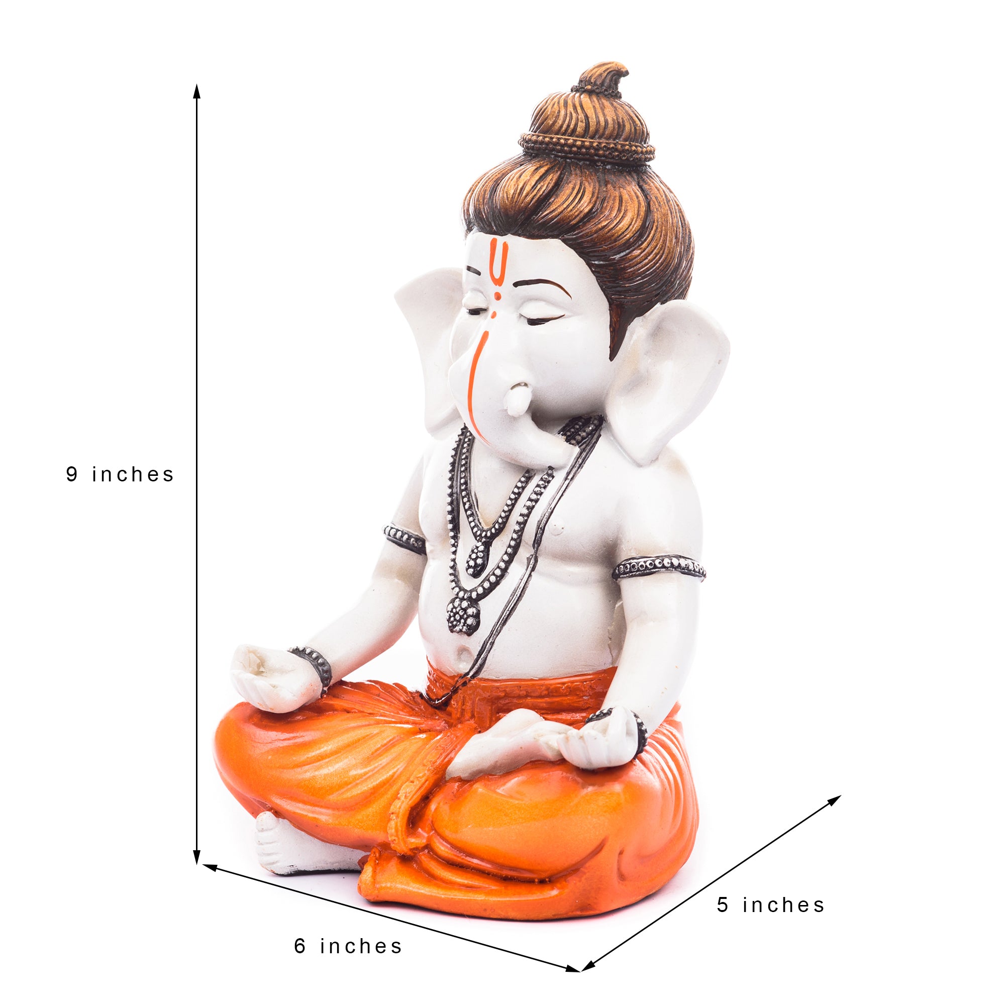 Orange Polyresin Meditating Lord Ganesha Statue 2