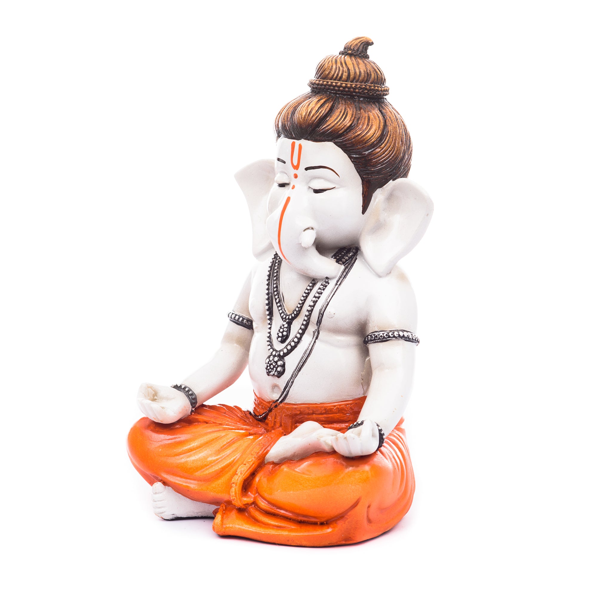Orange Polyresin Meditating Lord Ganesha Statue 3