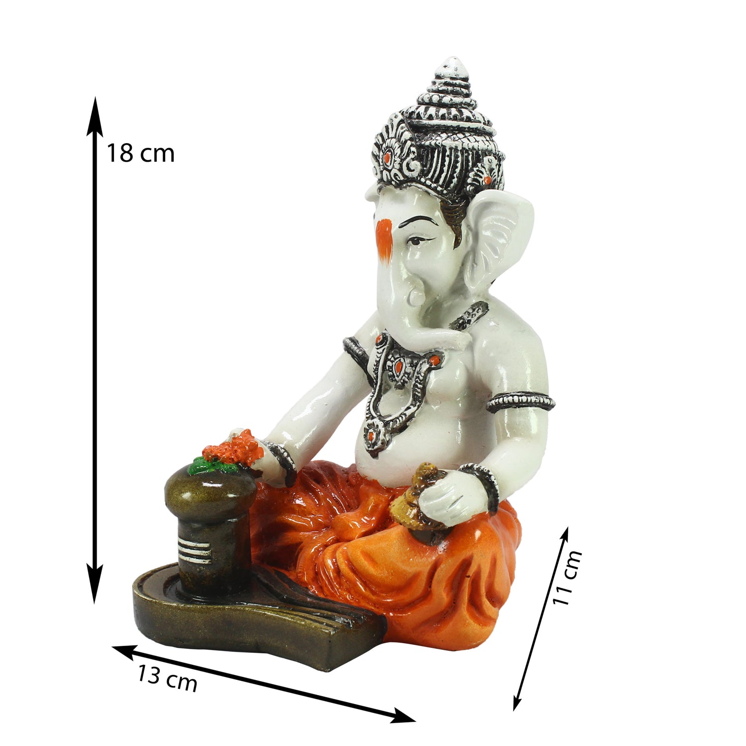 Orange Polyresin Lord Ganesha Murti performing Lord Shiv Pooja 2