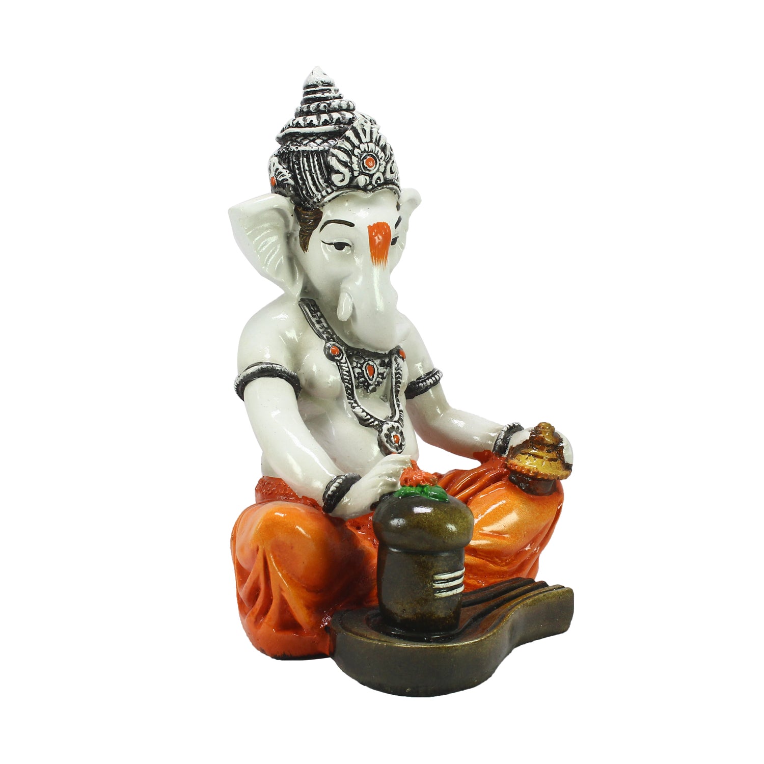 Orange Polyresin Lord Ganesha Murti performing Lord Shiv Pooja 4