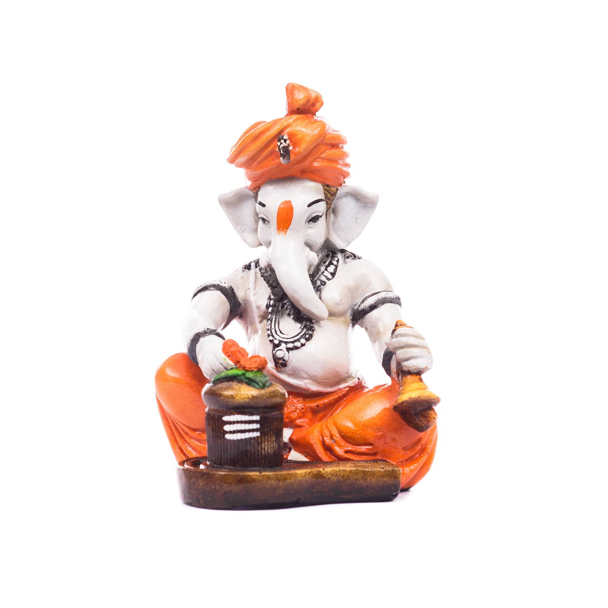 Orange Polyresin Lord Ganesha Idol Worshipping Lord Shiv Pooja 1