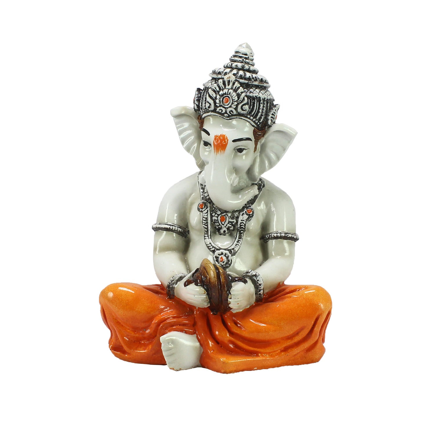 Lord Ganesha Statue Playing Manjeera Decorative Polyresin God Idol 1