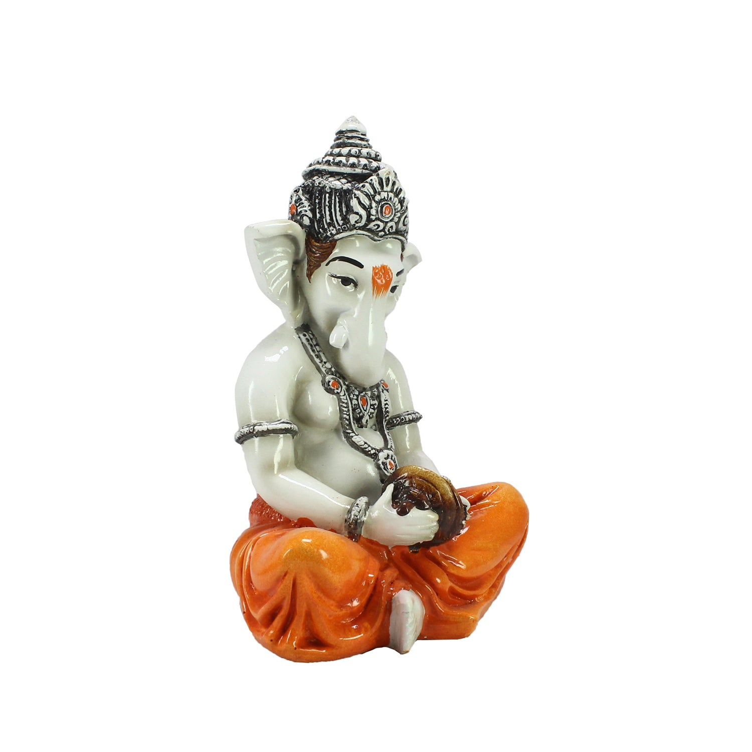 Lord Ganesha Statue Playing Manjeera Decorative Polyresin God Idol 3