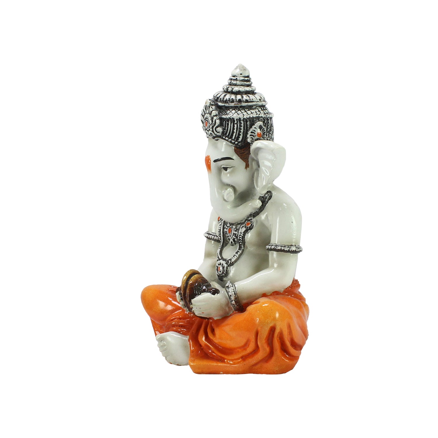 Lord Ganesha Statue Playing Manjeera Decorative Polyresin God Idol 4