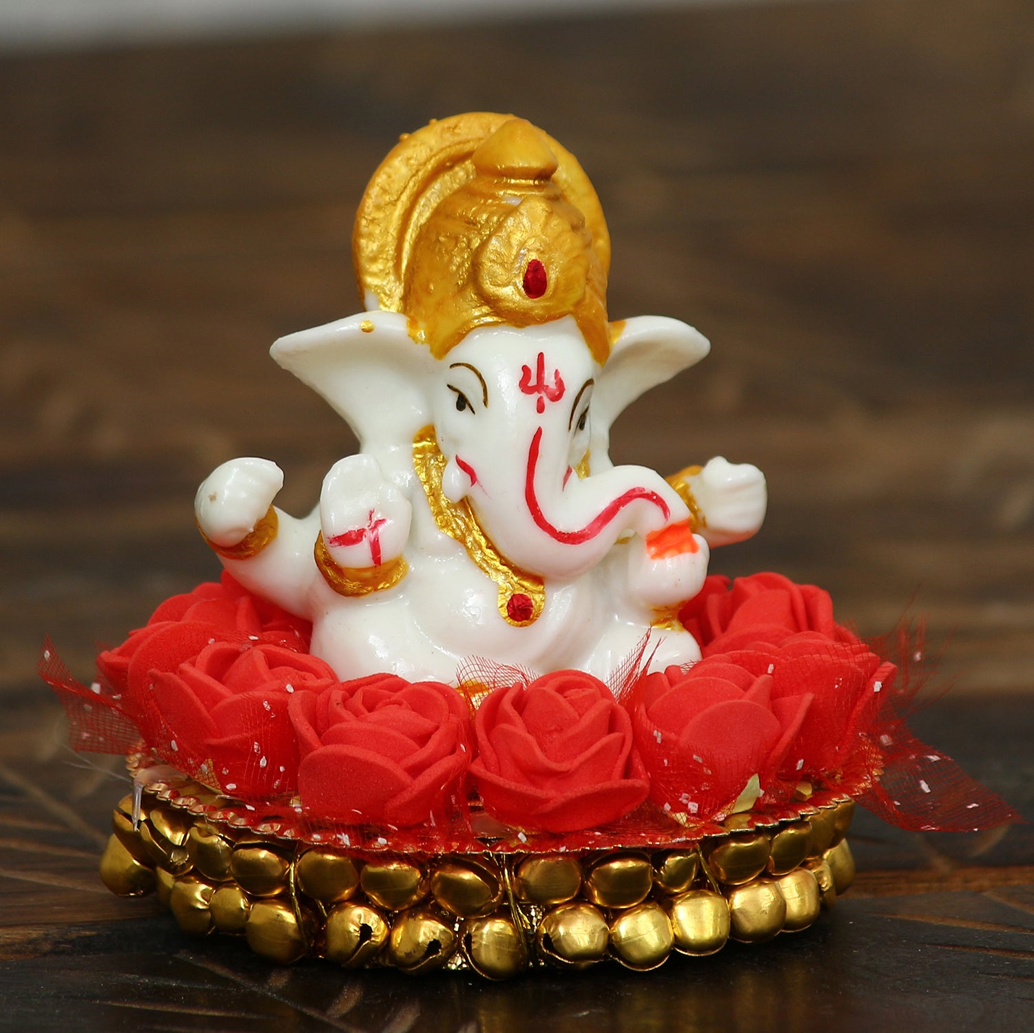 Designer Rakhi with Lord Ganesha Idol on Decorative Plate for Car & Home and Roli Chawal Pack 3