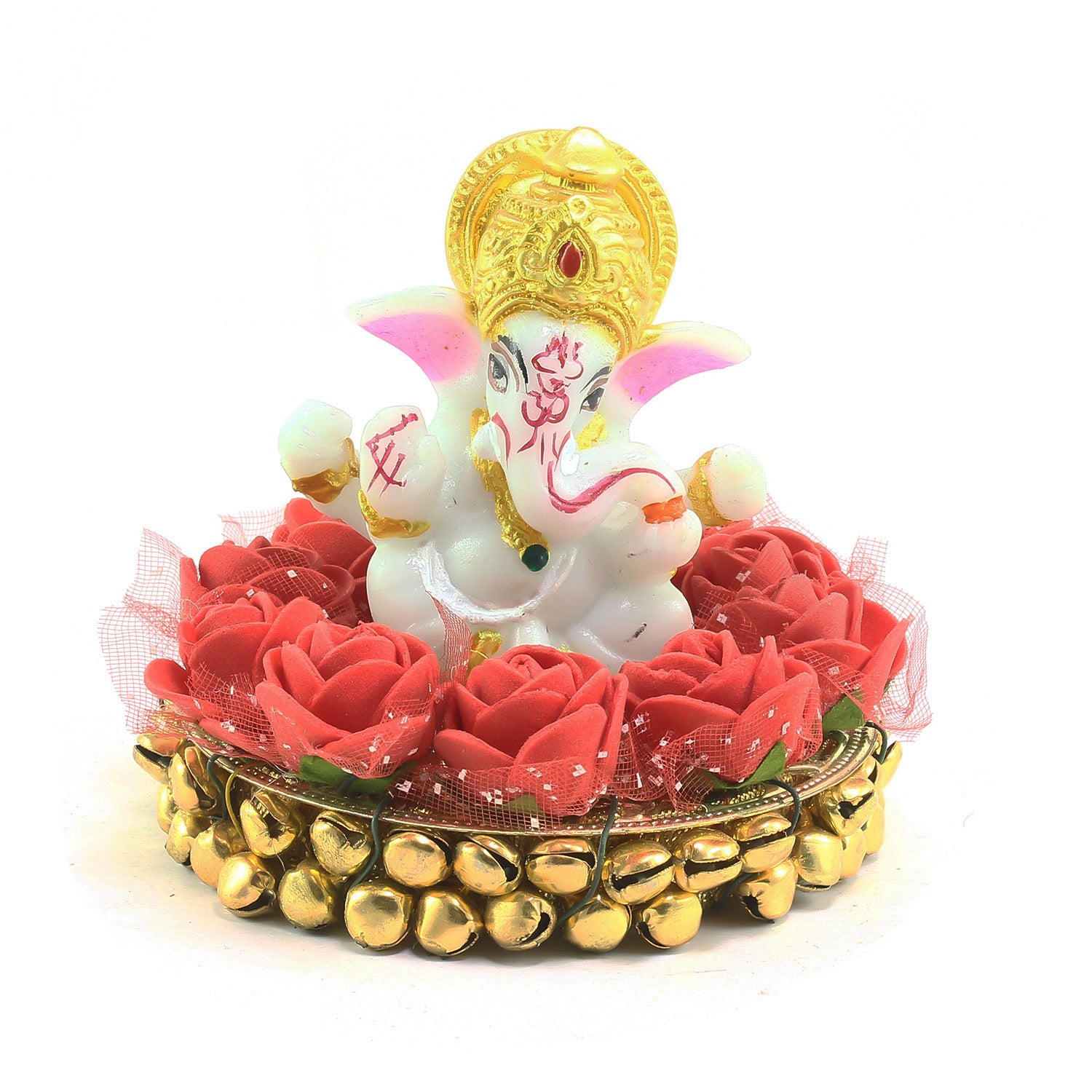 Polyresin Lord Ganesha Idol on Decorative Plate for Car Dashboard and Home 1