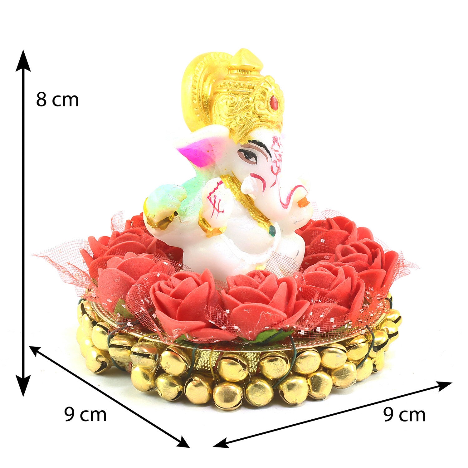 Floral Rakhi for Bhabhi with Lord Ganesha Idol on Decorative Plate for Car & Home and Roli Tikka Matki 1