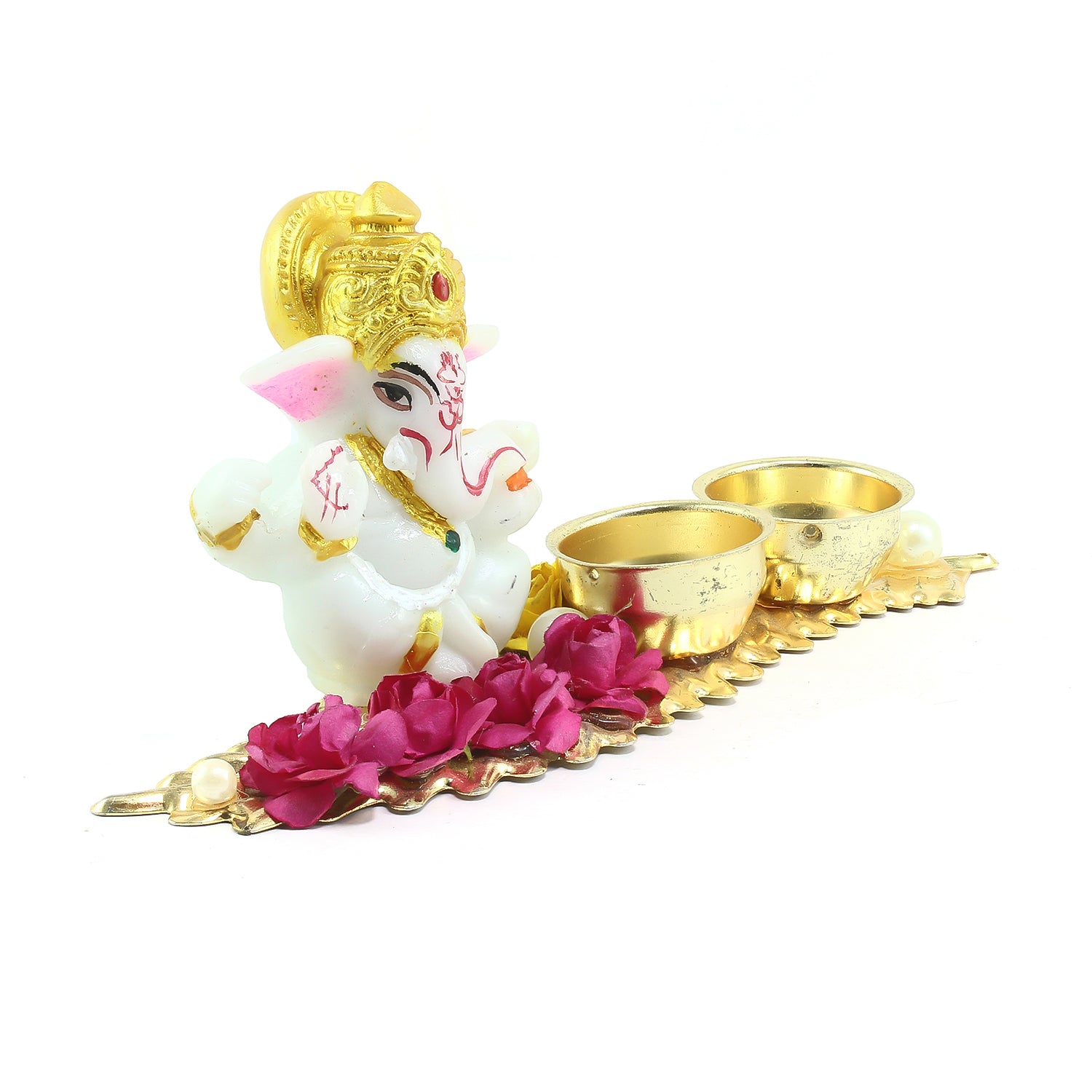 Lord Ganesha Idol On Decorative Haldi Kumkum Holder For Auspicious Offerings 1