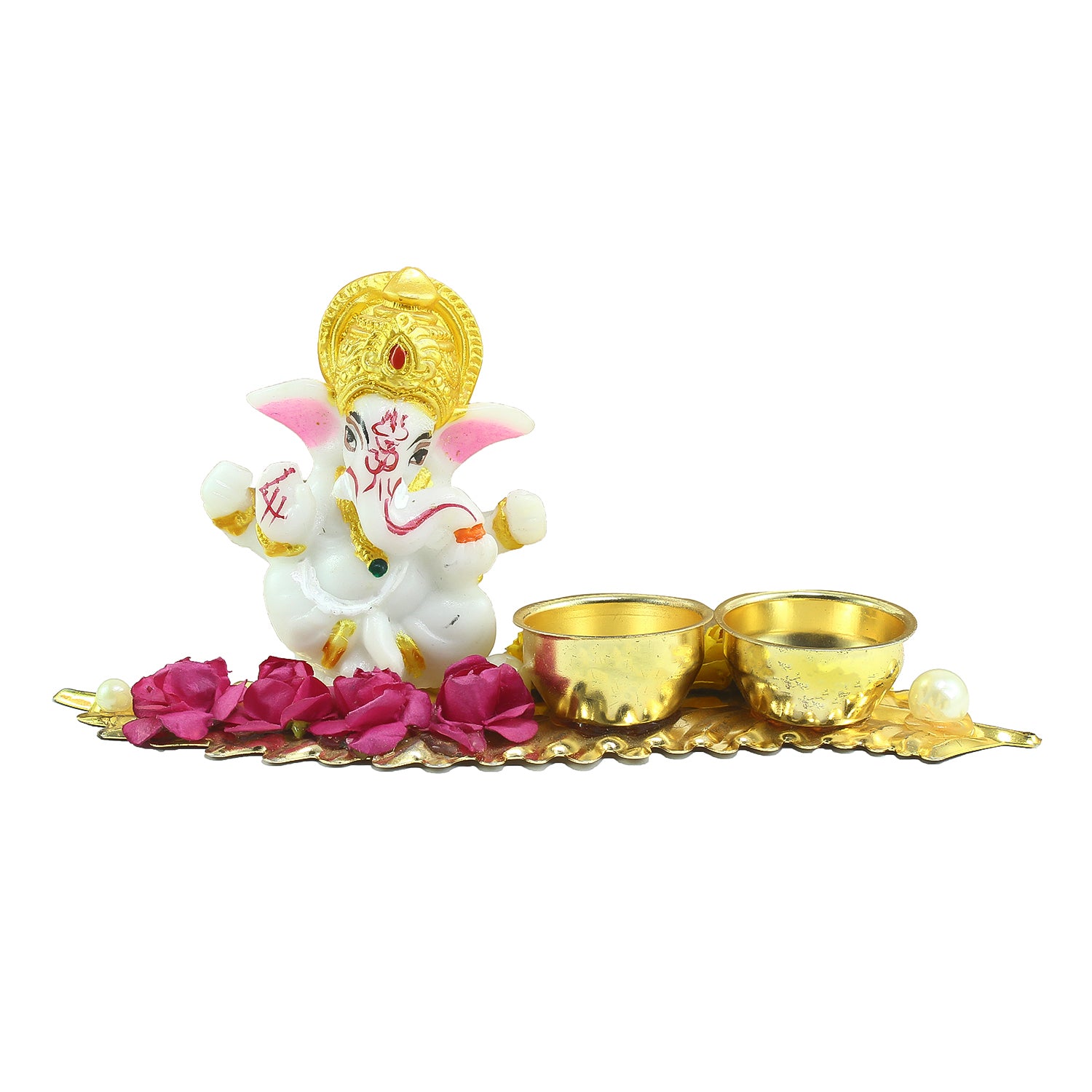 Lord Ganesha Idol On Decorative Haldi Kumkum Holder For Auspicious Offerings 3