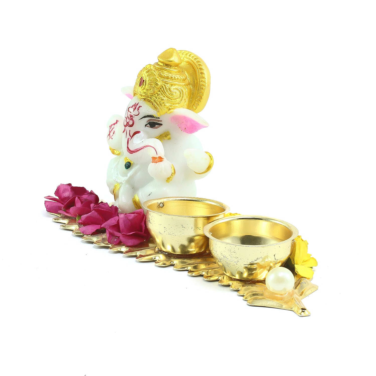 Lord Ganesha Idol On Decorative Haldi Kumkum Holder For Auspicious Offerings 4