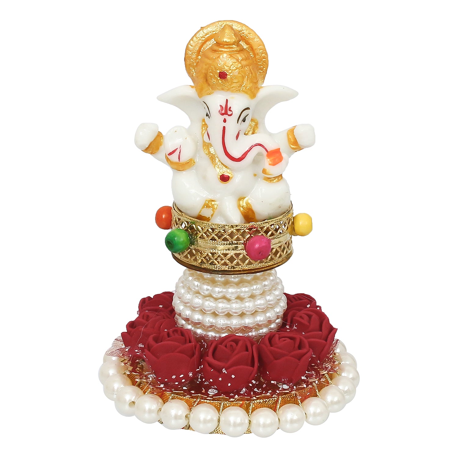 Polyresin Lord Ganesha Idol on Decorative Handcrafted Plate for Home, Office and Car Dashboard 1