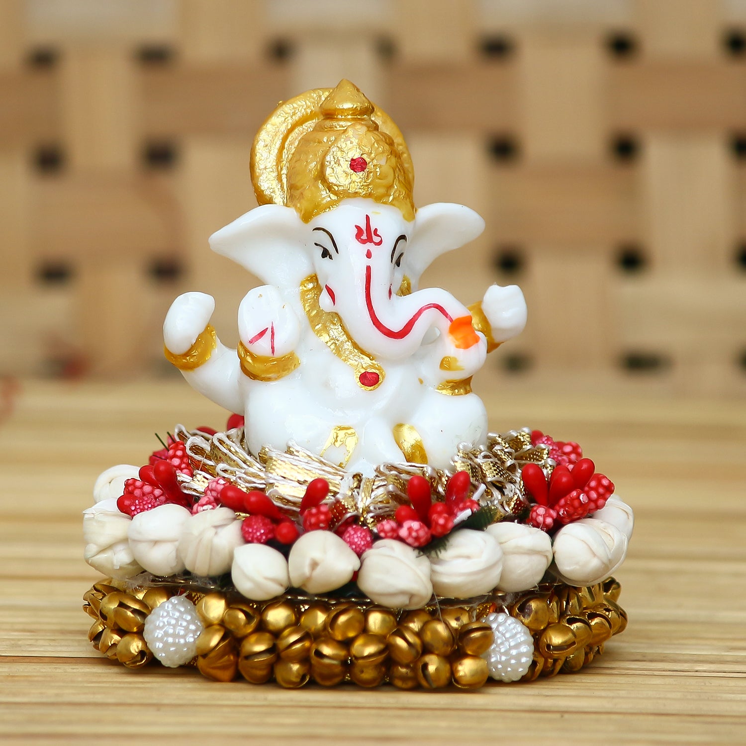 Polyresin Ganesha Idol on Decorative Handcrafted Plate for Home and Car Dashboard