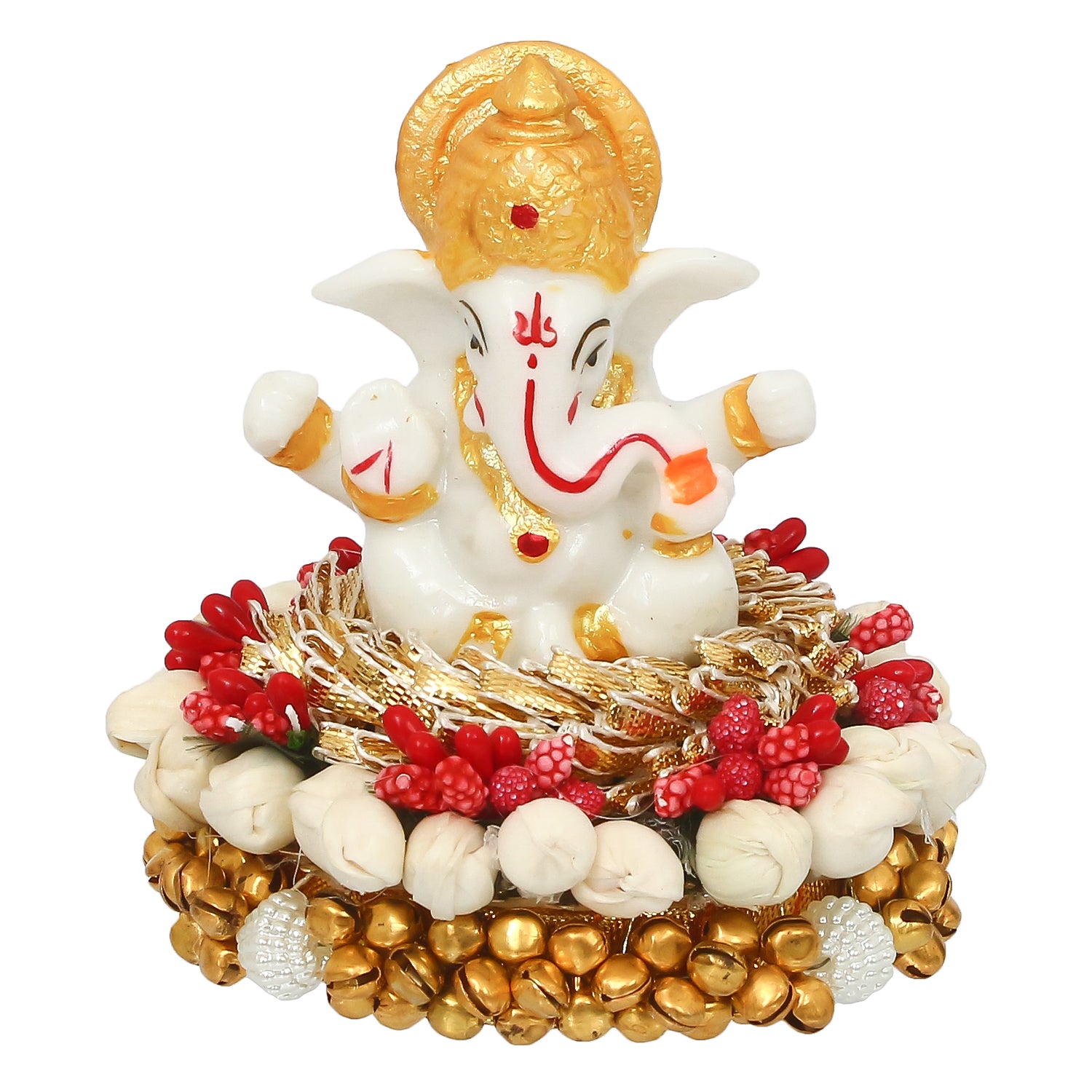 Polyresin Ganesha Idol on Decorative Handcrafted Plate for Home and Car Dashboard 1