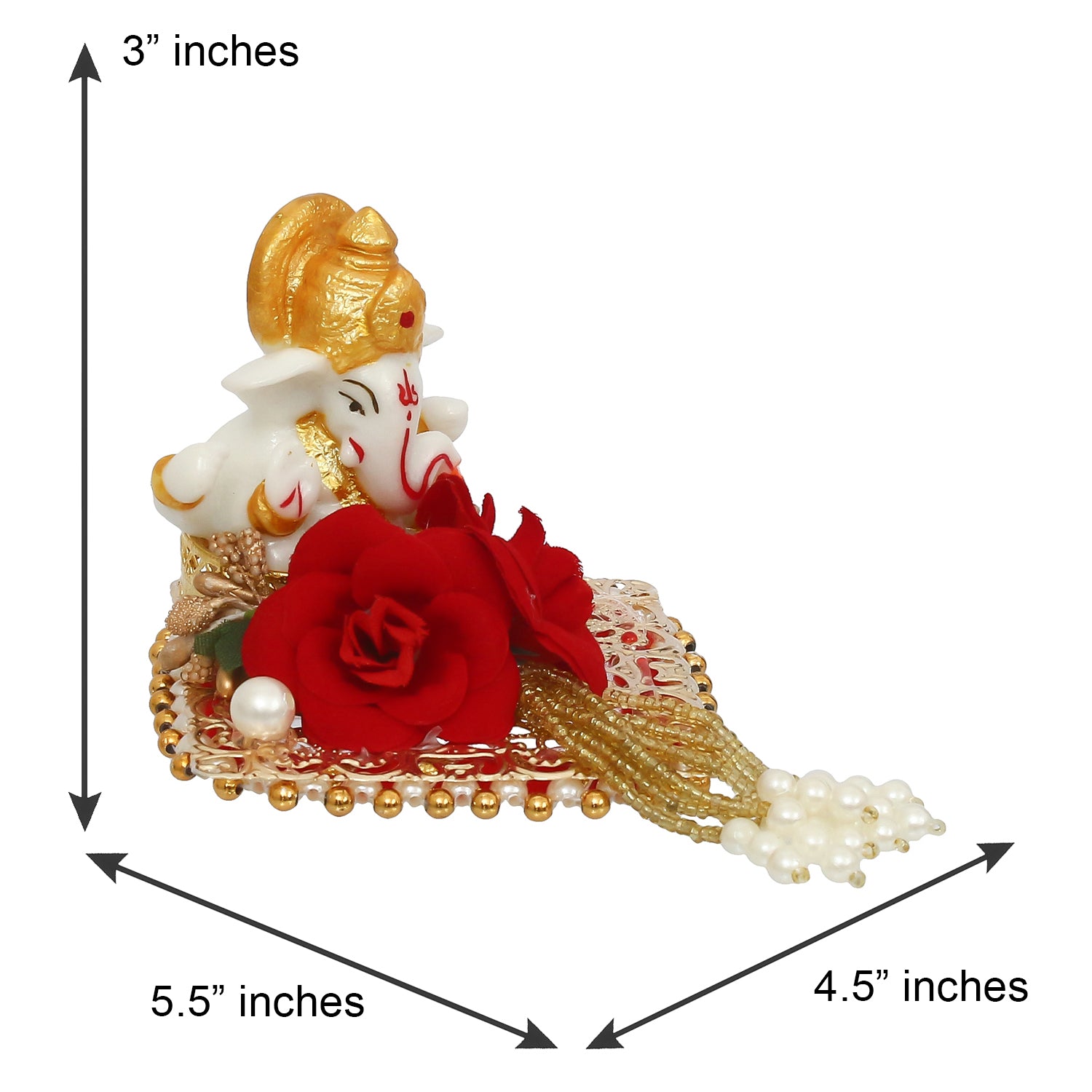 Polyresin Lord Ganesha Idol on Decorative Handcrafted Plate for Home and Car Dashboard 2