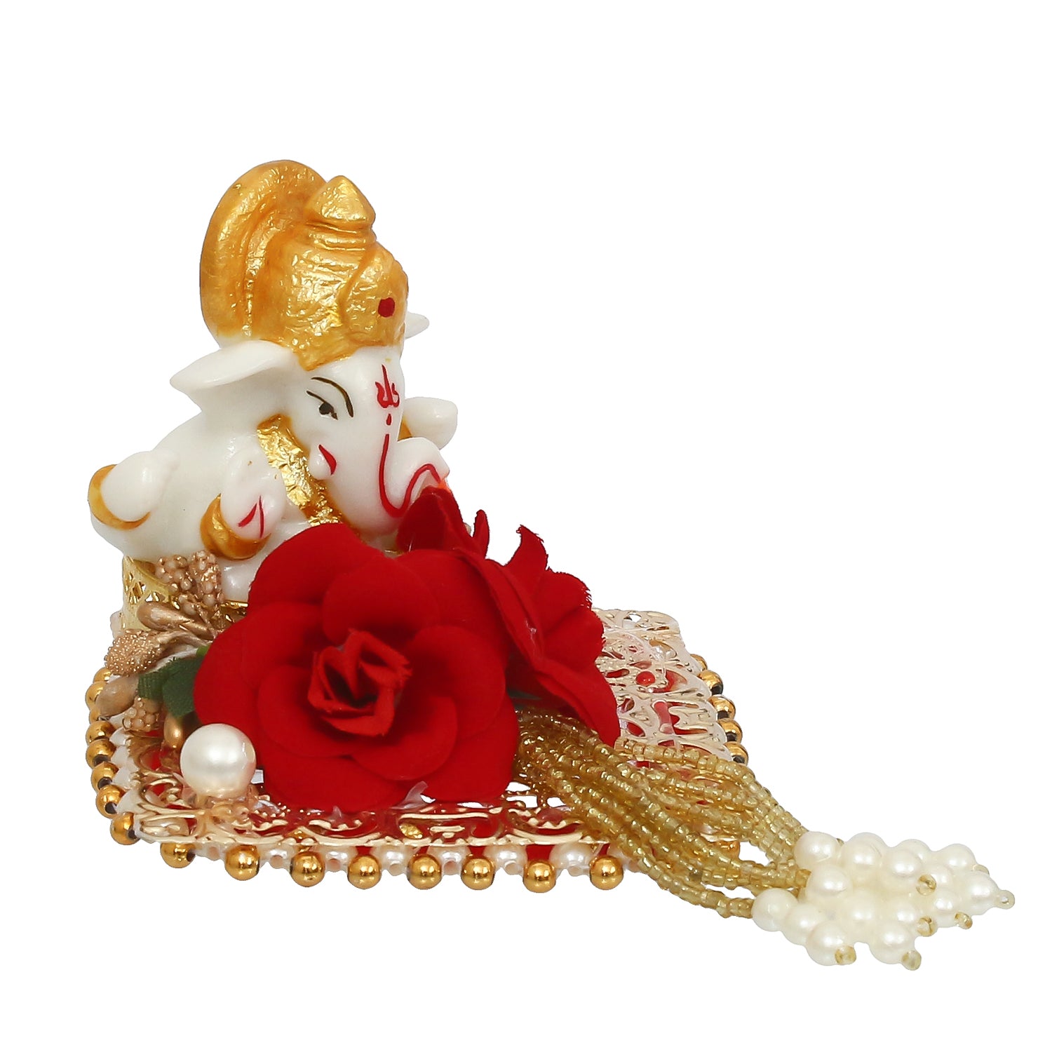 Polyresin Lord Ganesha Idol on Decorative Handcrafted Plate for Home and Car Dashboard 3
