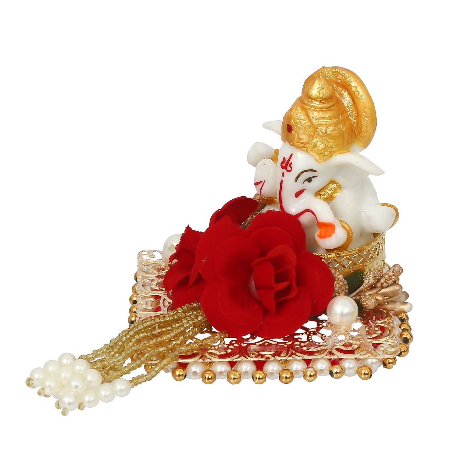 Polyresin Lord Ganesha Idol on Decorative Handcrafted Plate for Home and Car Dashboard 4