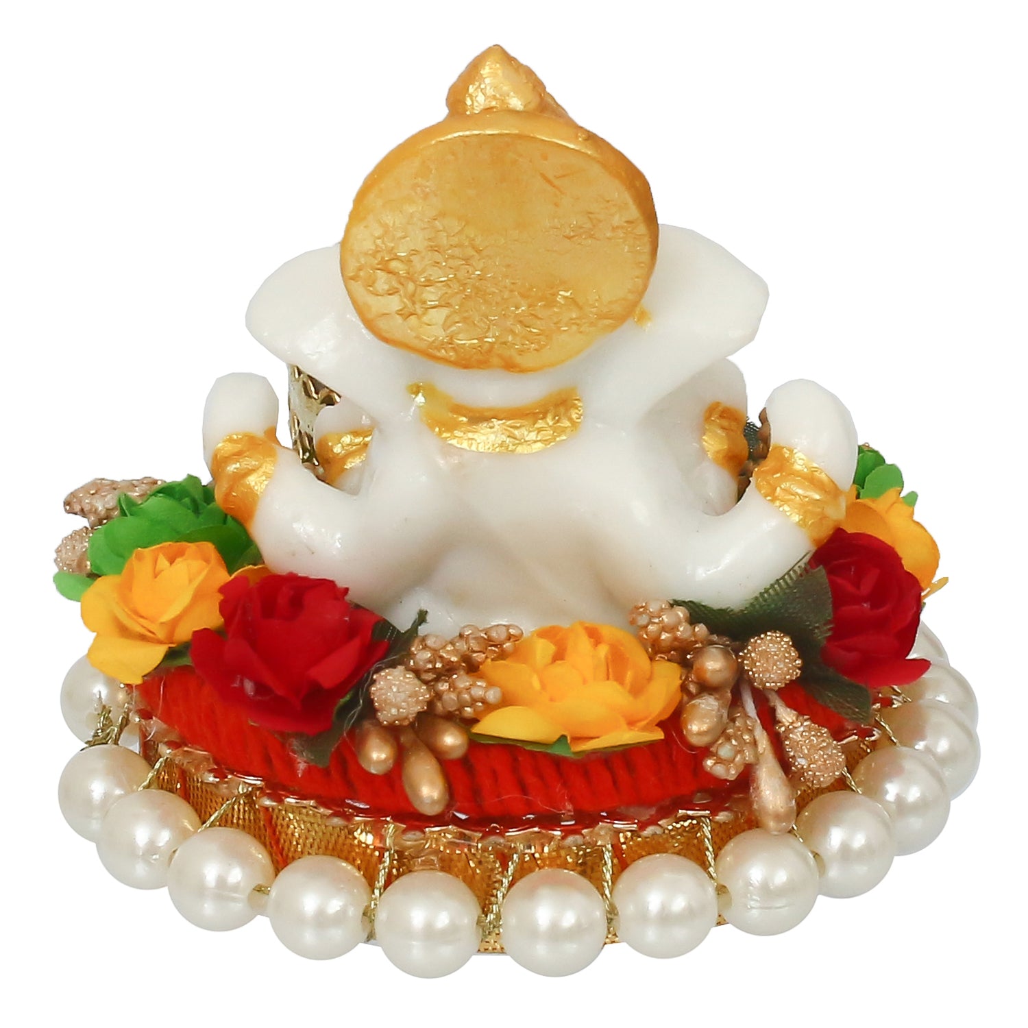 Polyresin Lord Ganesha Idol on decorative metal plate with Tea Light Holder 6