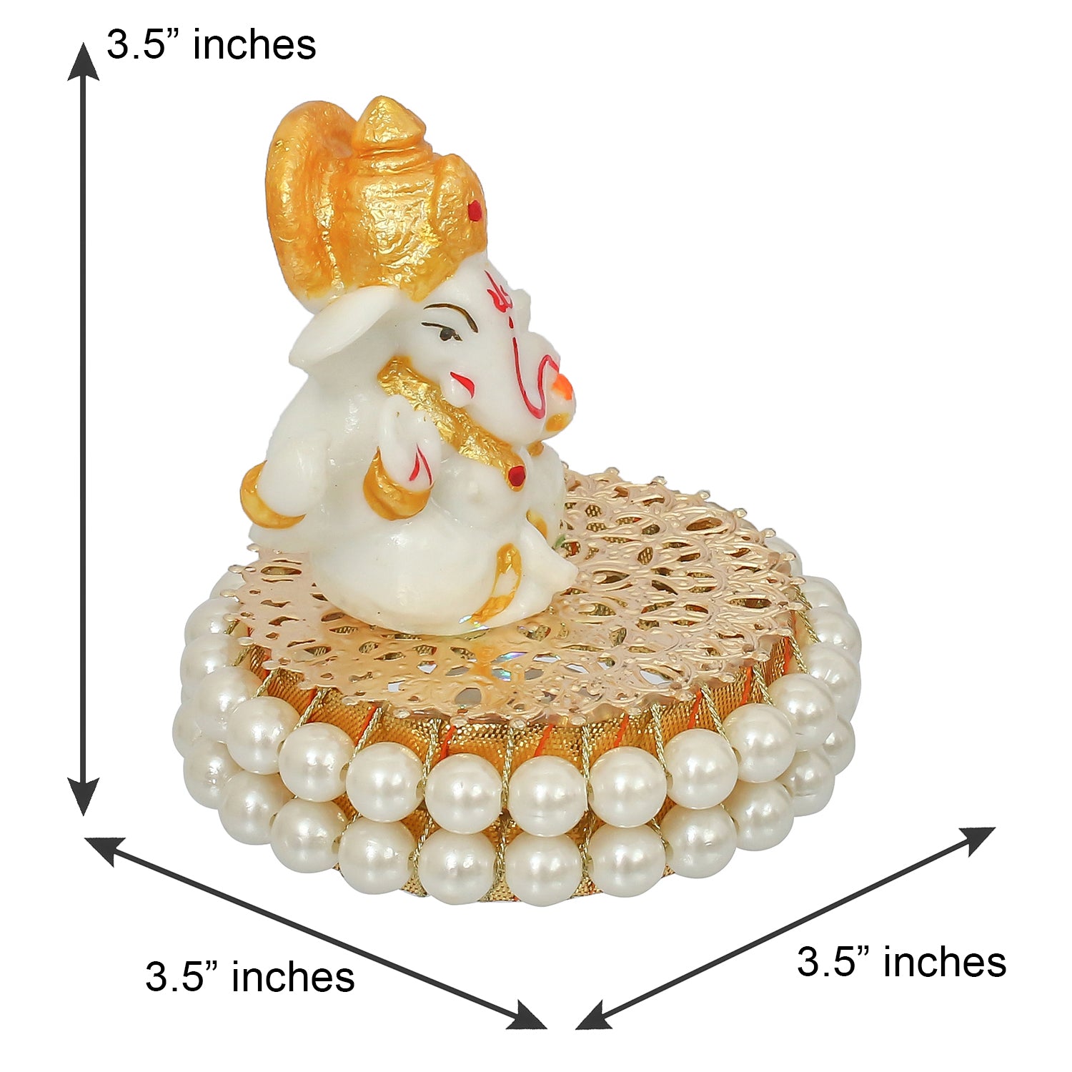 Gold and White Polyresin Lord Ganesha Idol on Decorative Handcrafted Plate for Home and Car Dashboard 5