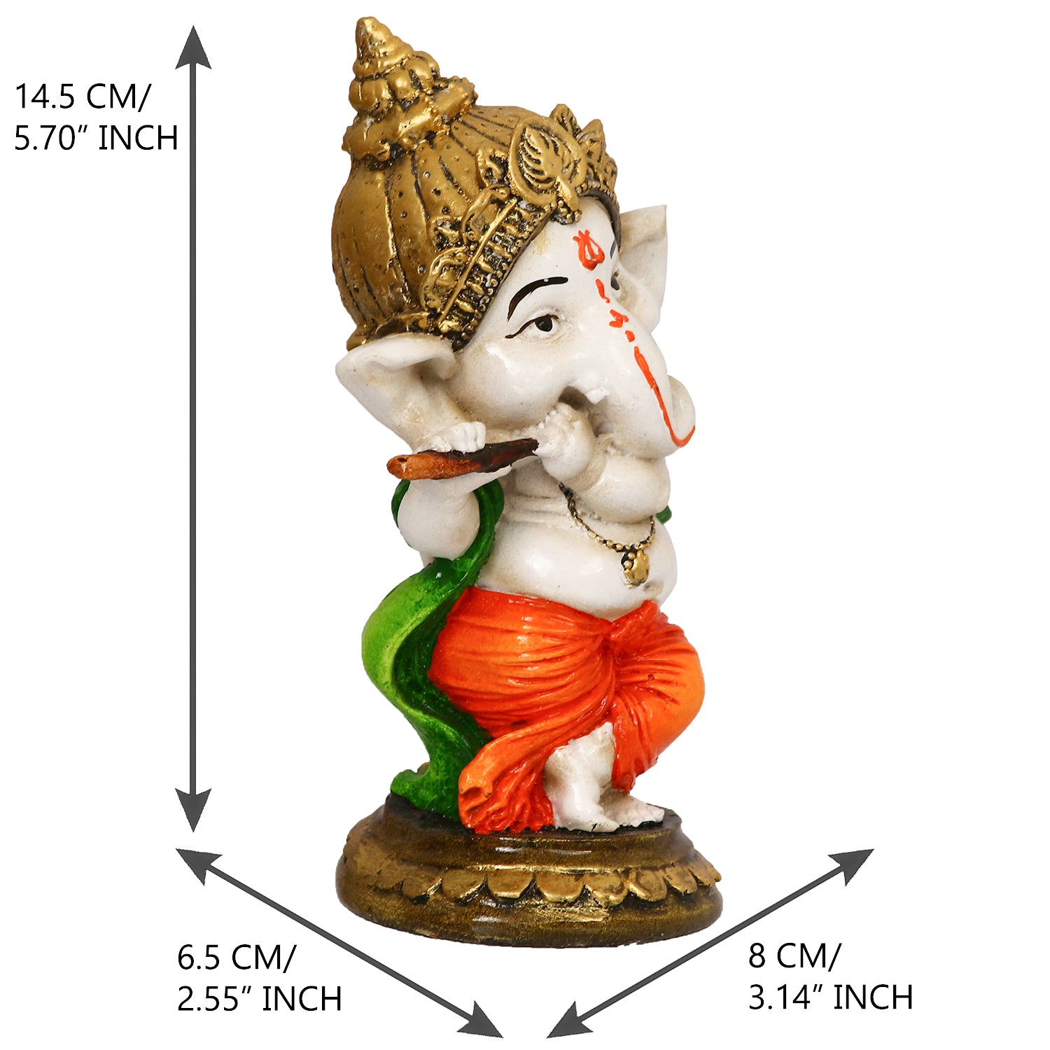 Polyresin Colorful Lord Ganesha Idol Playing Flute 3