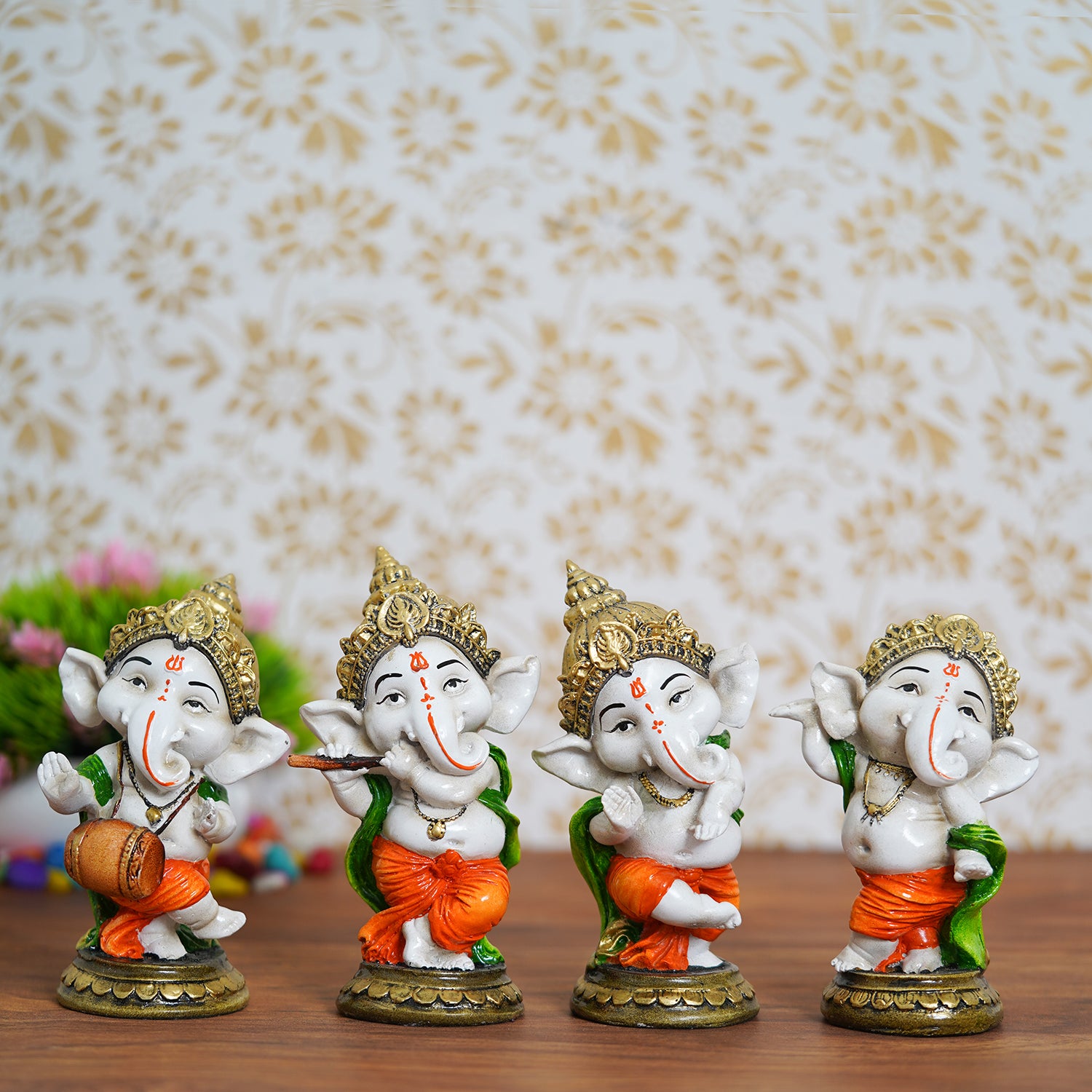 Set Of 4 Colorful Lord Ganesha Idols Decorative Showpieces