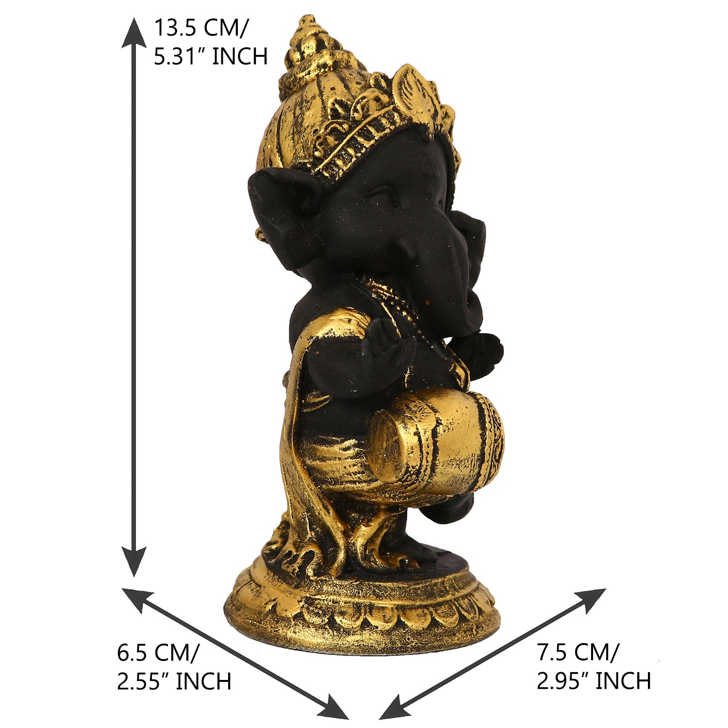 Golden And Black Lord Ganesha Idol Playing Dholak Decorative Showpiece 3