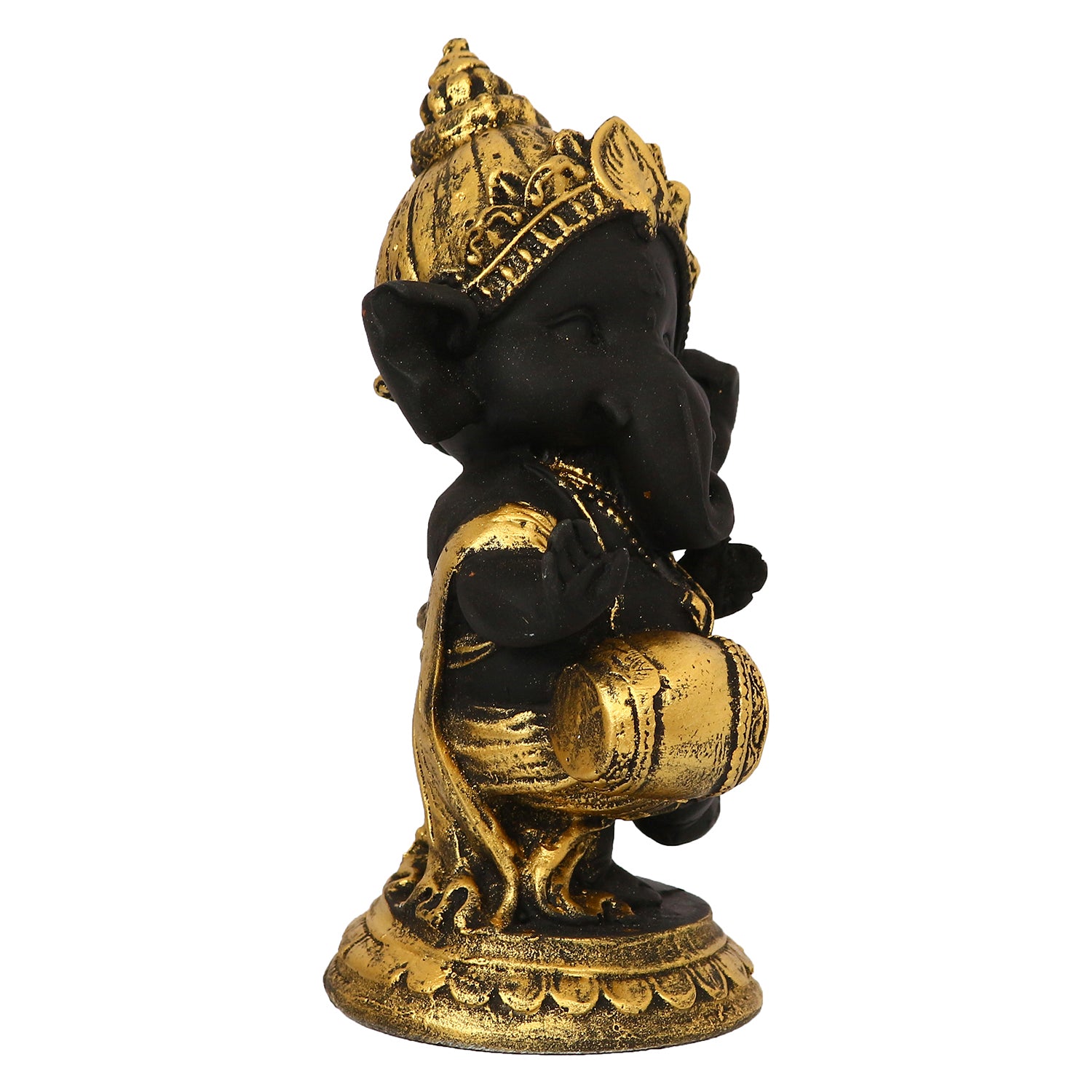 Golden And Black Lord Ganesha Idol Playing Dholak Decorative Showpiece 4