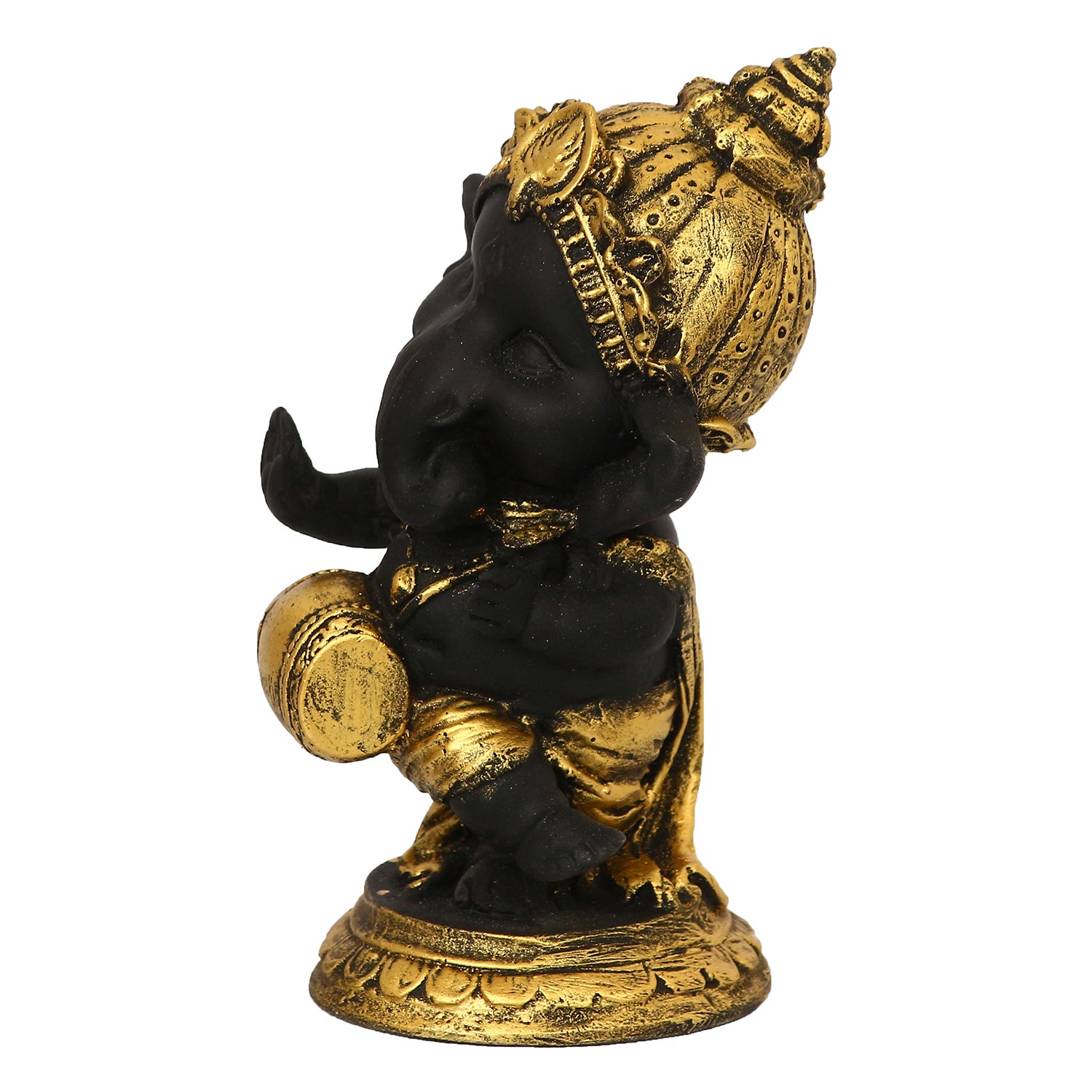 Golden And Black Lord Ganesha Idol Playing Dholak Decorative Showpiece 5