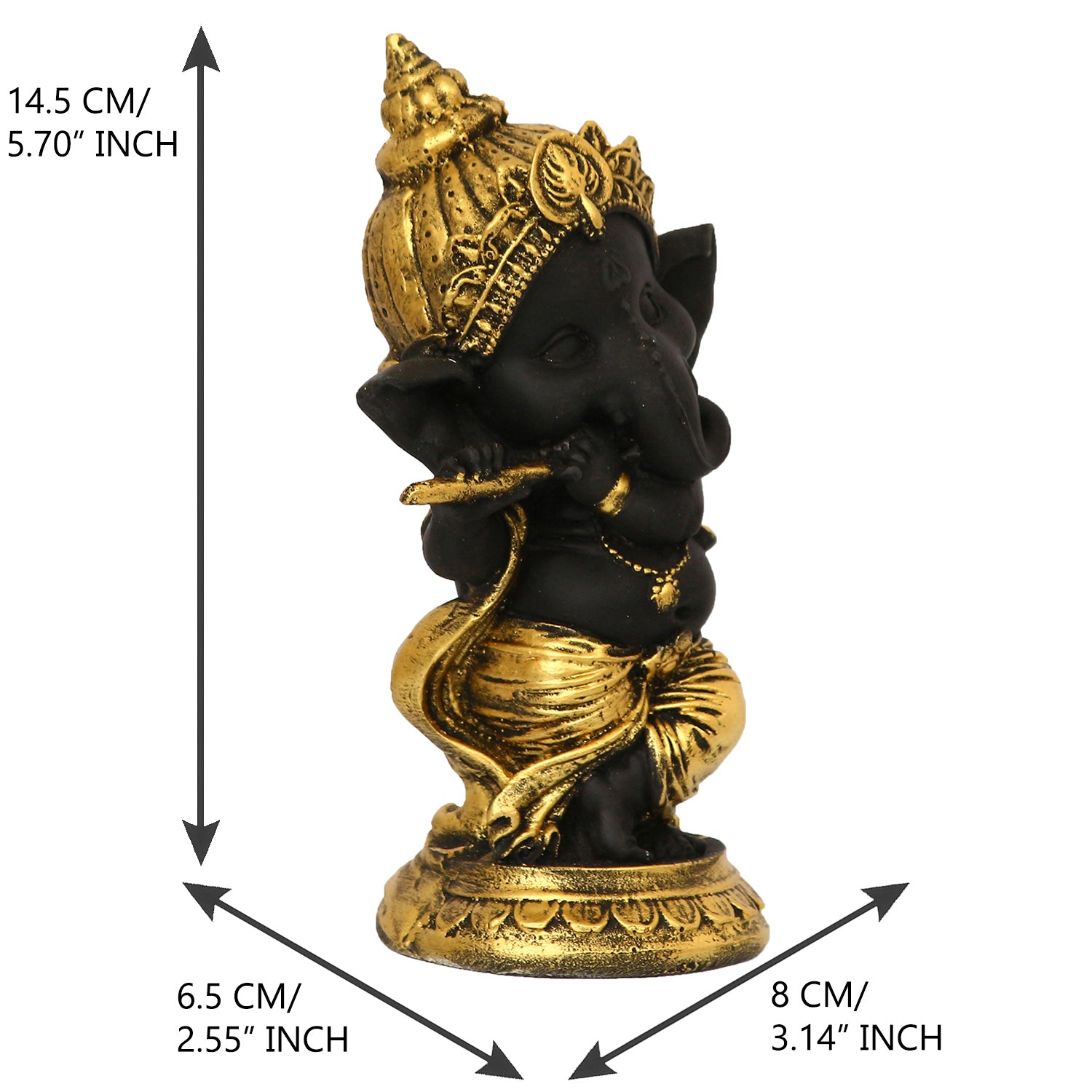Golden And Black Lord Ganesha Idol Playing Flute Decorative Showpiece 3