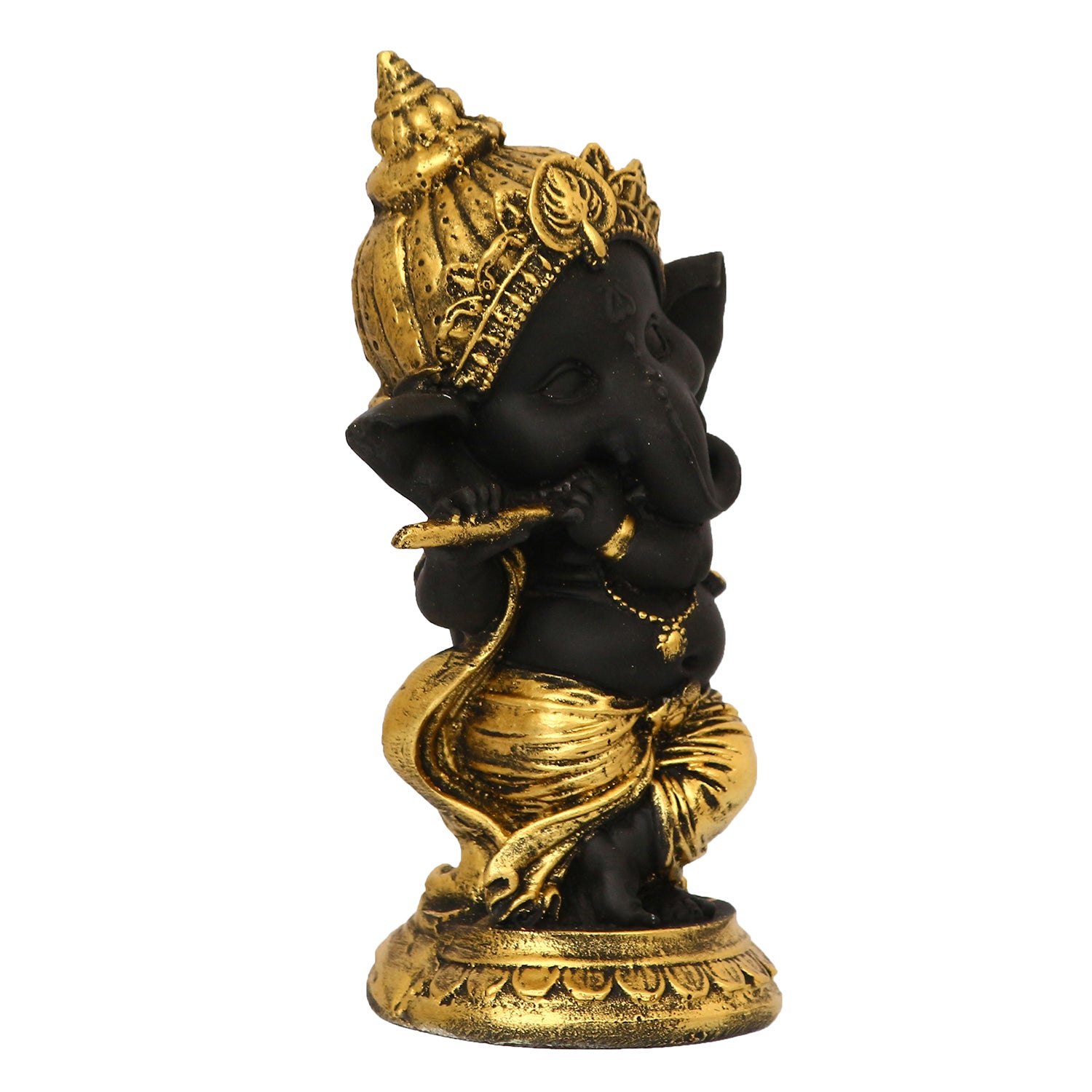 Golden And Black Lord Ganesha Idol Playing Flute Decorative Showpiece 4