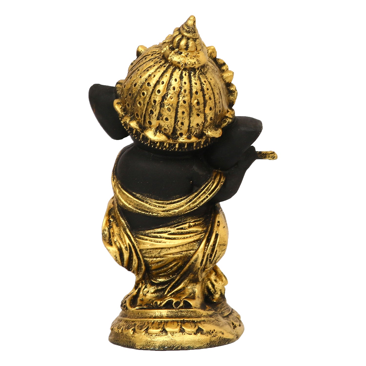Golden And Black Lord Ganesha Idol Playing Flute Decorative Showpiece 6