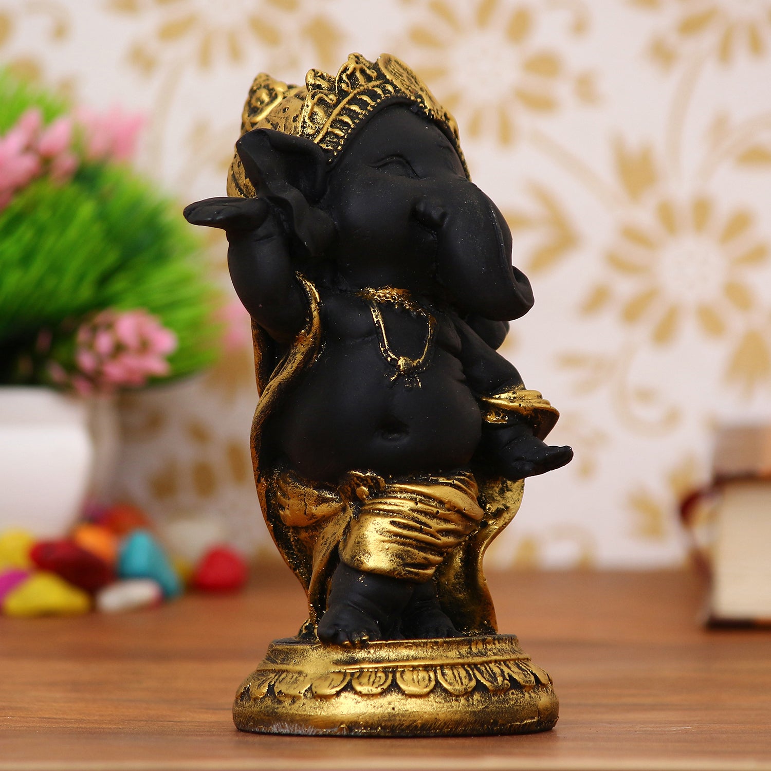 Golden And Black Lord Ganesha Idol In Dancing Avatar Decorative Showpiece 1