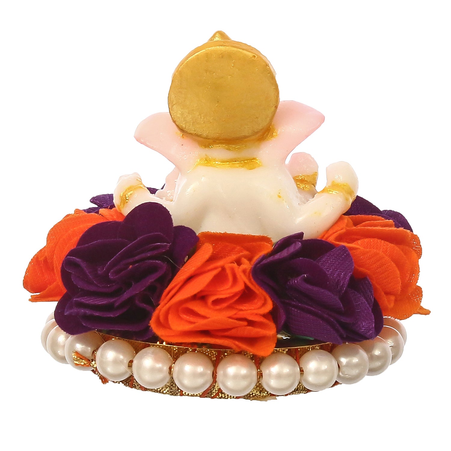 Lord Ganesha Idol On Decorative Handcrafted Orange And Purple Flowers Plate 6