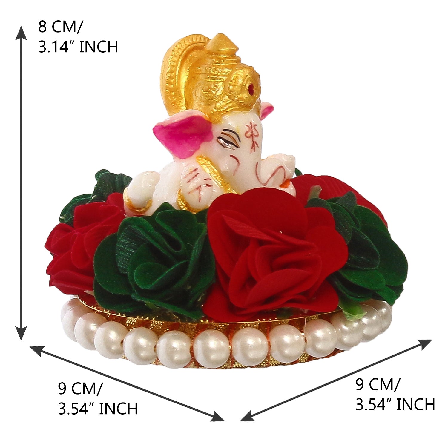 Lord Ganesha Idol on Decorative Handcrafted Plate with Colorful Flowers 3