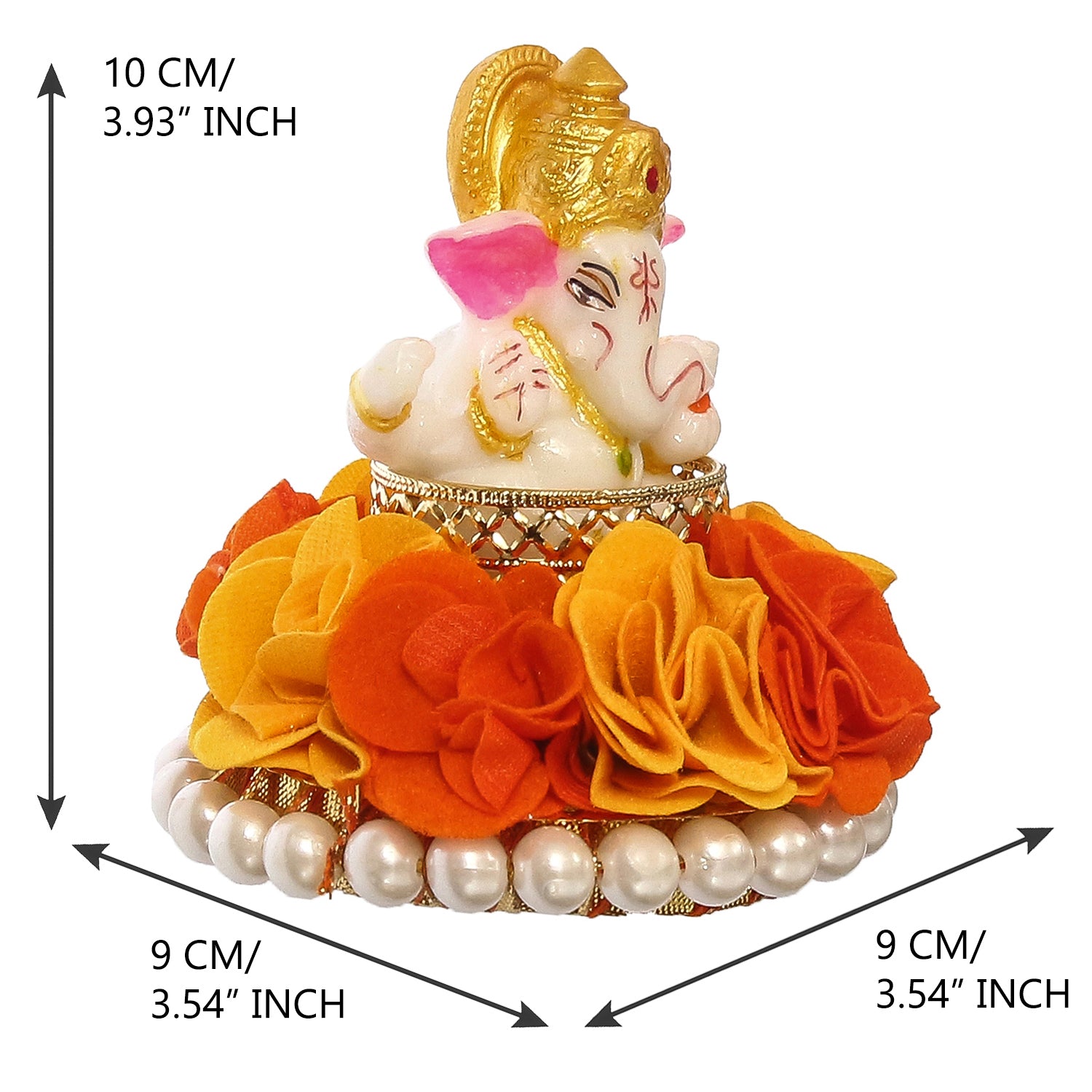 Lord Ganesha Idol On Decorative Handcrafted Orange And Yellow Flowers Plate 3