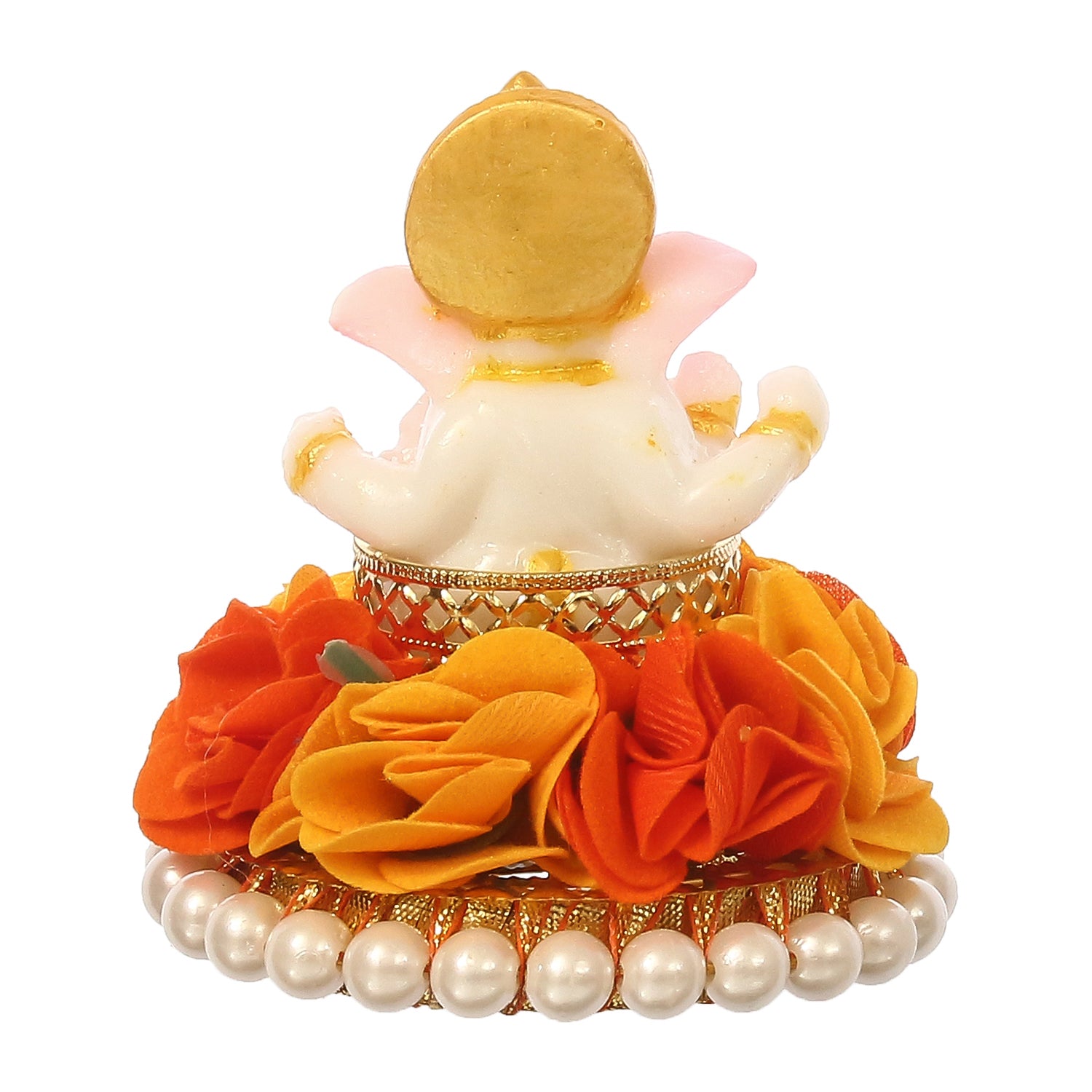 Lord Ganesha Idol On Decorative Handcrafted Orange And Yellow Flowers Plate 6