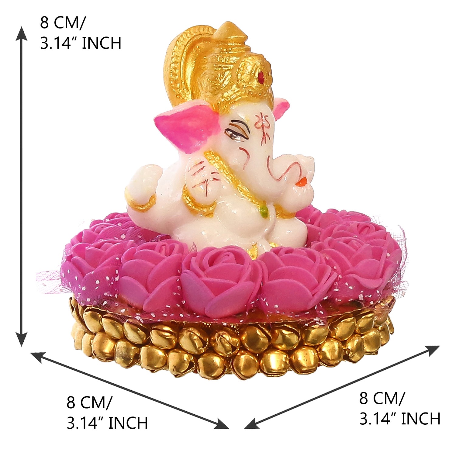 Polyresin Lord Ganesha Idol on Decorative Handcrafted Plate with Pink Flowers 3