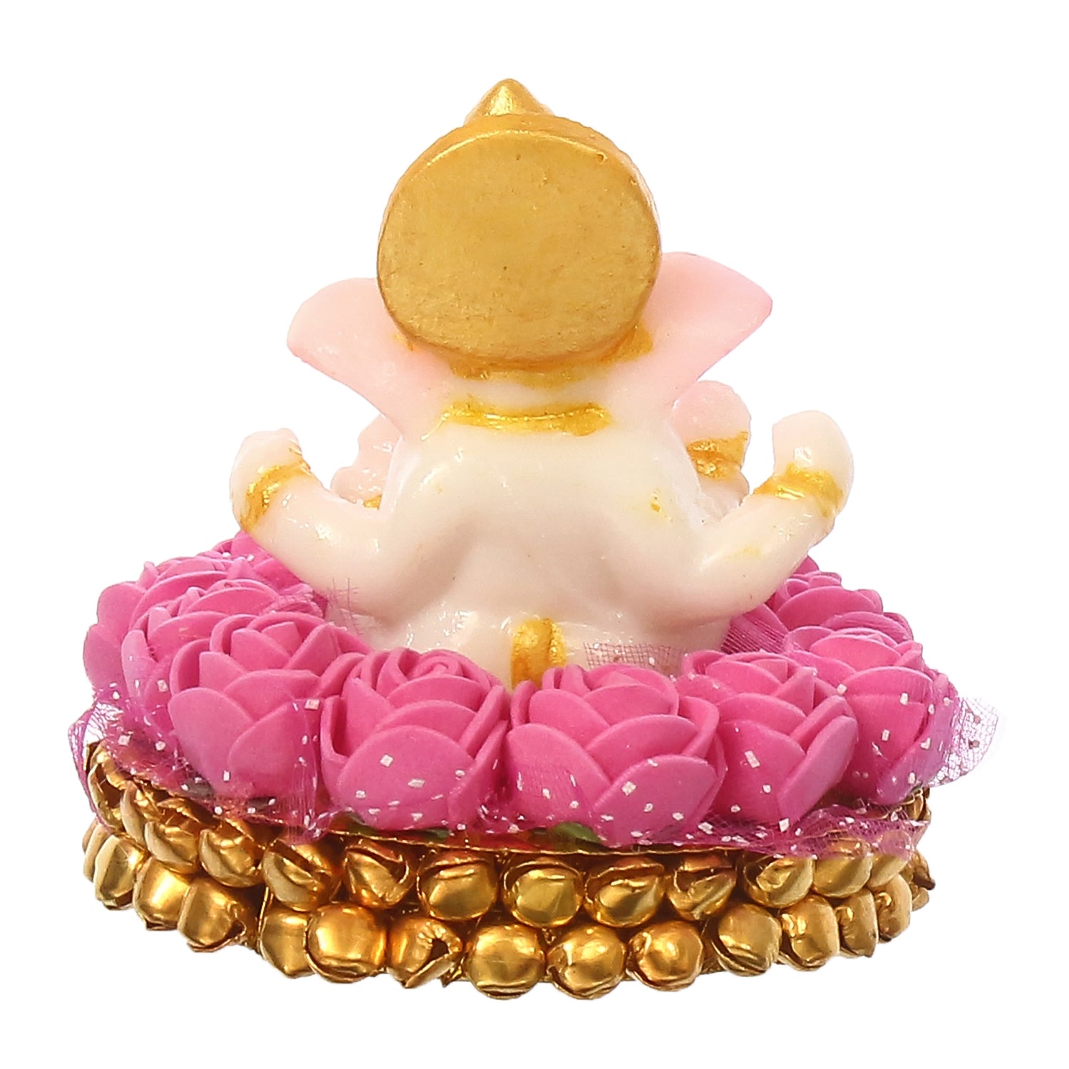 Polyresin Lord Ganesha Idol on Decorative Handcrafted Plate with Pink Flowers 6