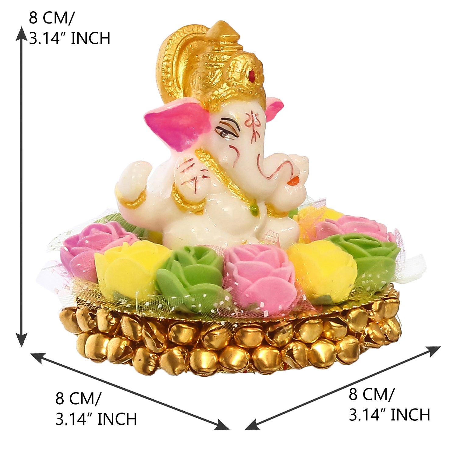 Polyresin Lord Ganesha Idol on Decorative Handcrafted Plate with Colorful Flowers 3